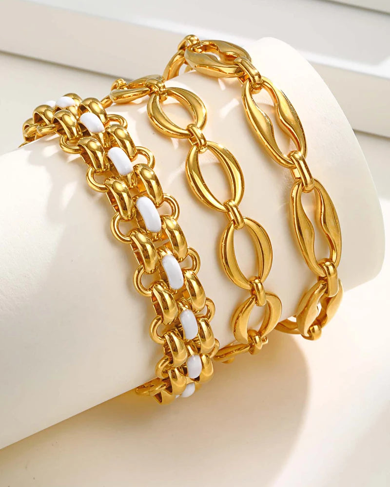 Chunky Braceket Stack, Stainless Steel Chain Bracelet for Women, 18k Gold Plated Link Jewelry Waterproof