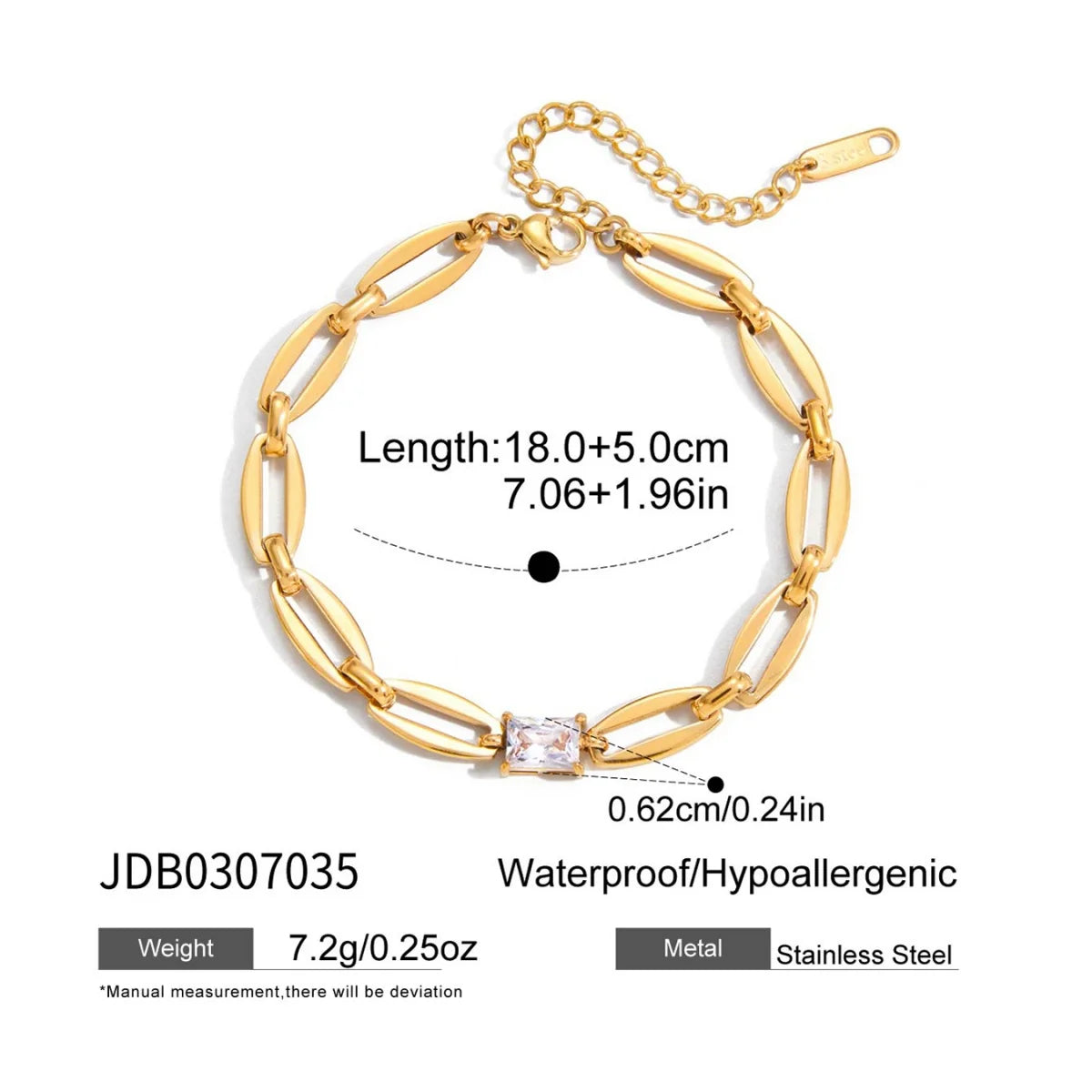 Uworld Classic Trendy 18K Gold Color Plated Inlay White Zircon Irregular Hollow Bracelet Waterproof Stainless Steel Jewelry Gift