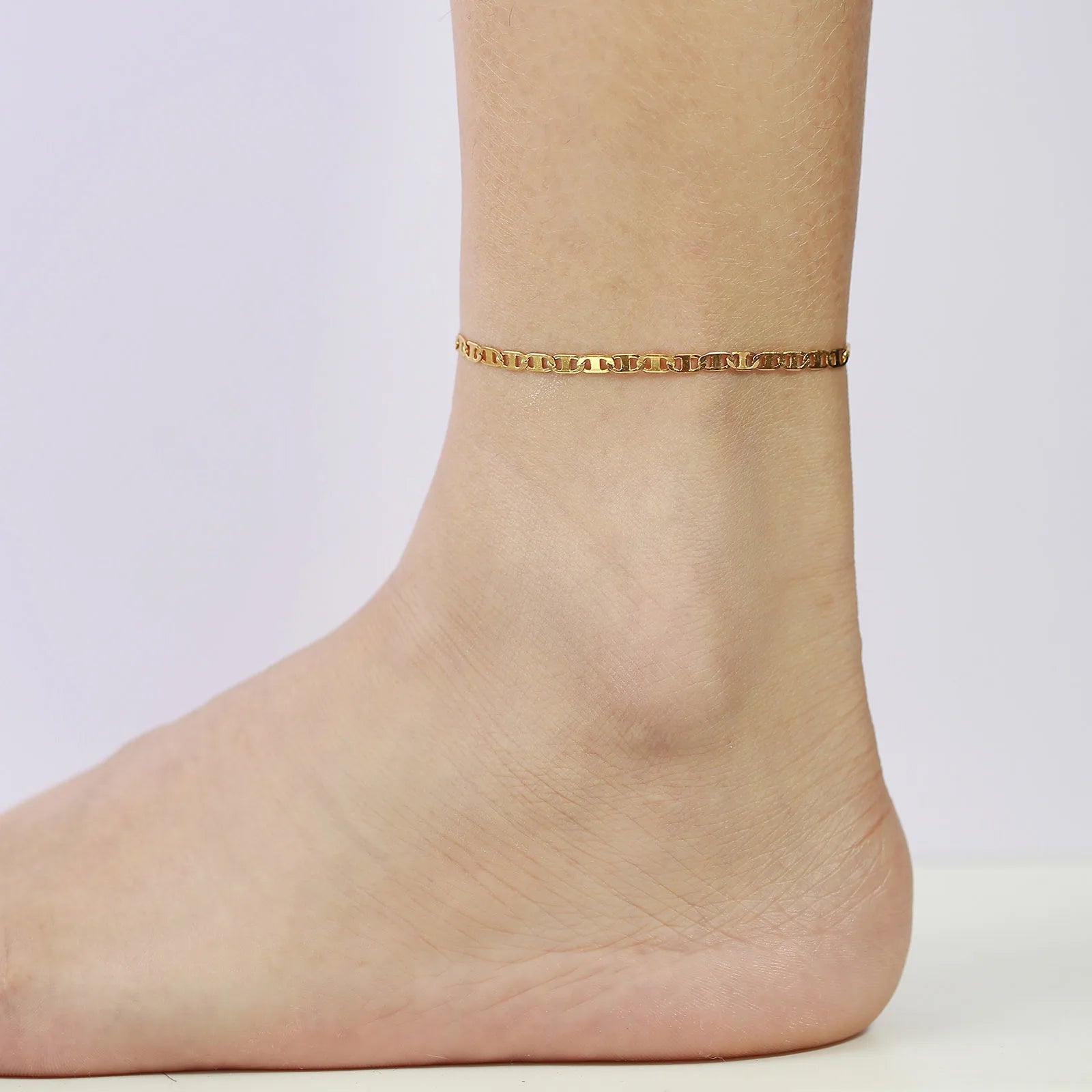 Women's Gold Color Flat Mariner Chain Anklets, Not Allergy Stainless Steel Marina Link Summer Holiday Beach Anklet Jewelry