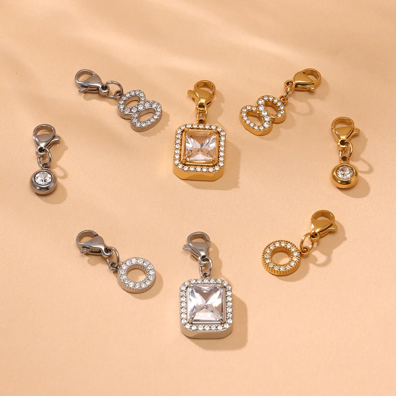 Nivora Delicate Zircon Square Number 8 Drop Pendant Stainless Steel Bracelets For Women Twisted Chain Bangle Wedding Jewelry