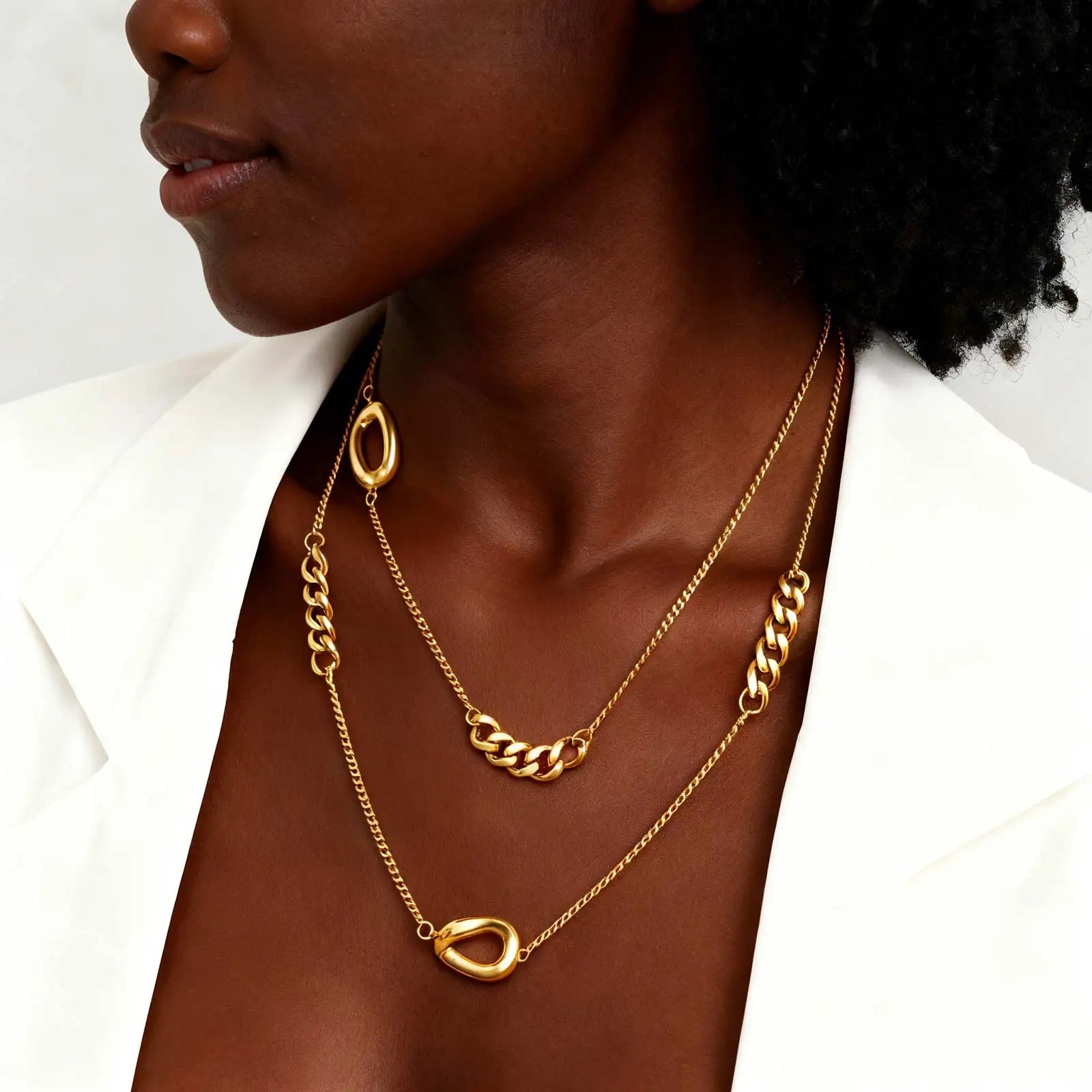 Irregular Stackable Necklace for Women Girls,Gold Plated Stainless Steel Ring-shaped Geometric Necklaces,Charm Dress Jewelry