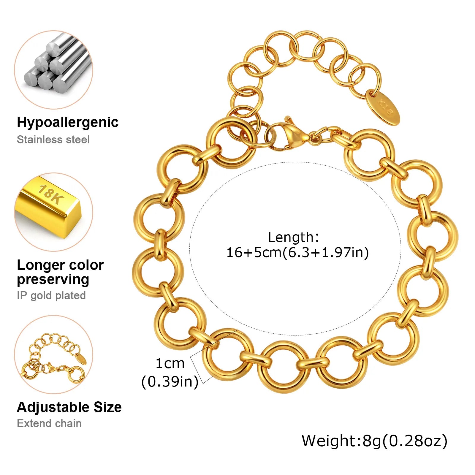 Chic Ring-connected Bracelet for Women,Gold Plated Stainless Steel Chain Bracelets,Fashion Jewelry Gifts