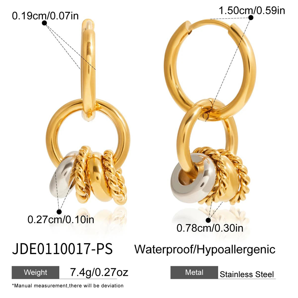 Uworld Classic Gold And Silver Color-block Multi-ring Pendant Earring Women 18K PVD Plated Stainless Steel Earrings Jewelry