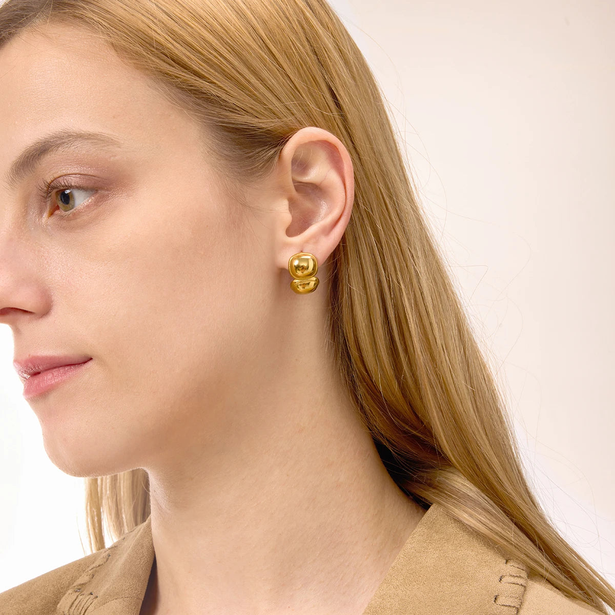 Uworld Fashion Elegant Round C-Ring Earrings 18K Gold Color Stainless Steel Geometric Irregular Earrings Women's Jewelry