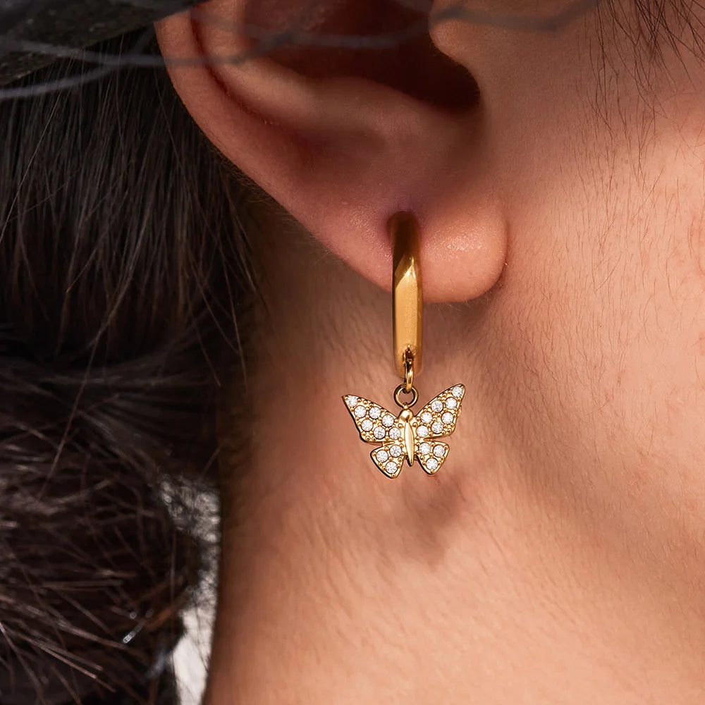 Nivora Excellent Stainless Steel Pendant Zircon Butterfly Dangle Earrings For Women Hypoallergenic Wedding Ear Earrings Jewelry