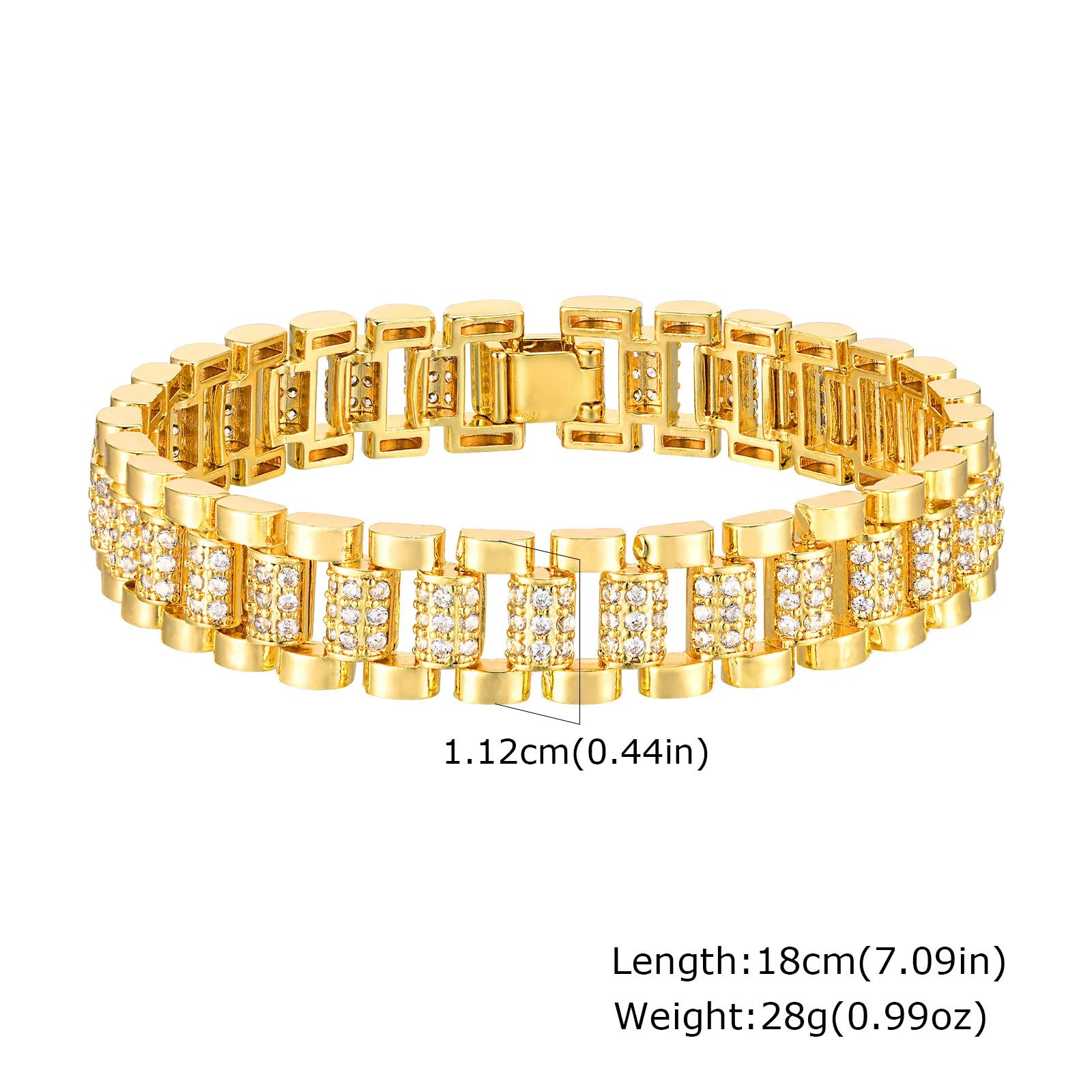 Luxury Chunky Watch Strap Bracelet for Women, Gold Plated Cubic Zirconia Chain Bracelet, Adjustable Stackable Jewelry
