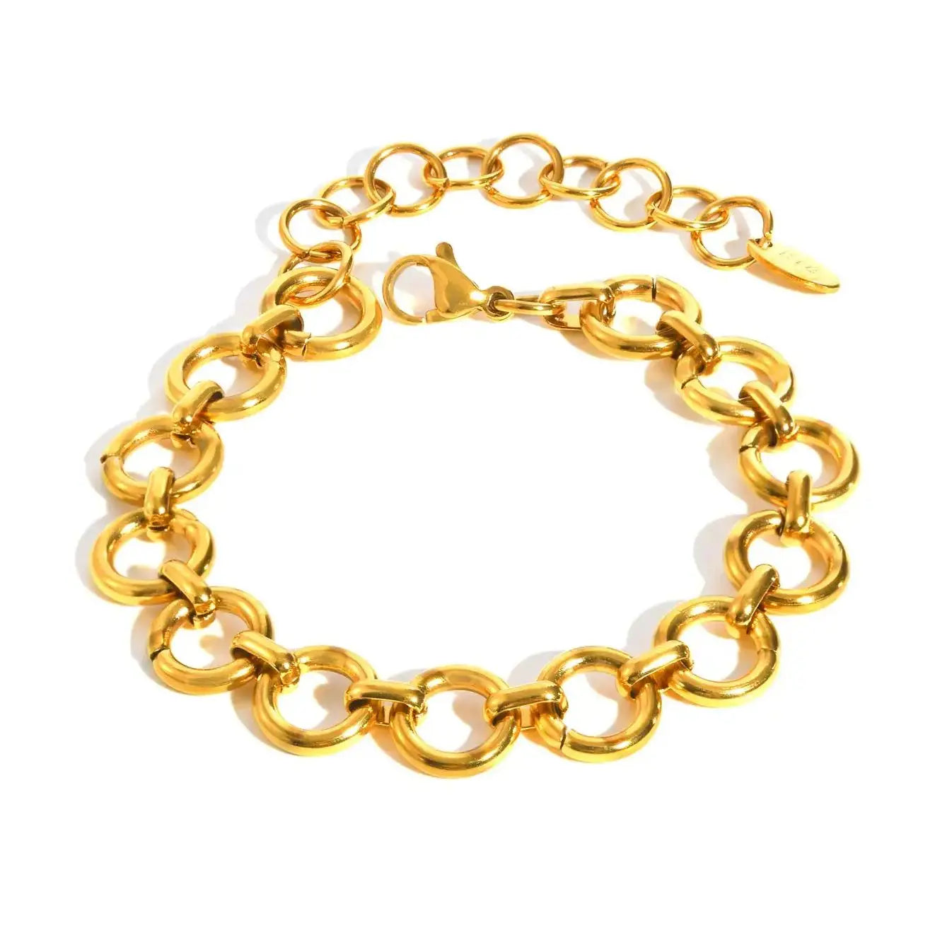 Chic Ring-connected Bracelet for Women,Gold Plated Stainless Steel Chain Bracelets,Fashion Jewelry Gifts