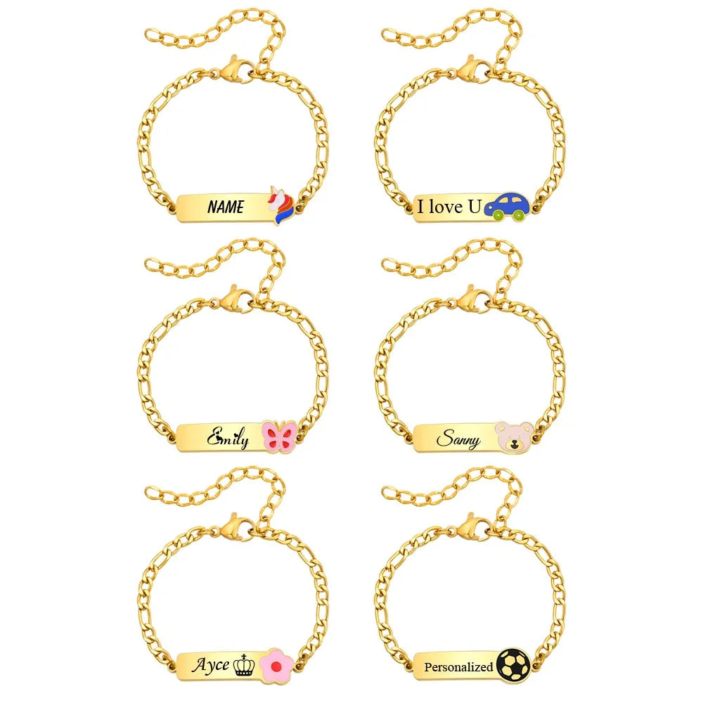 Free Engraved Bracelet for Little Girl Boy, Car Charms Personalized Name Bracelet Adjustable, Customized Gift for Birthday