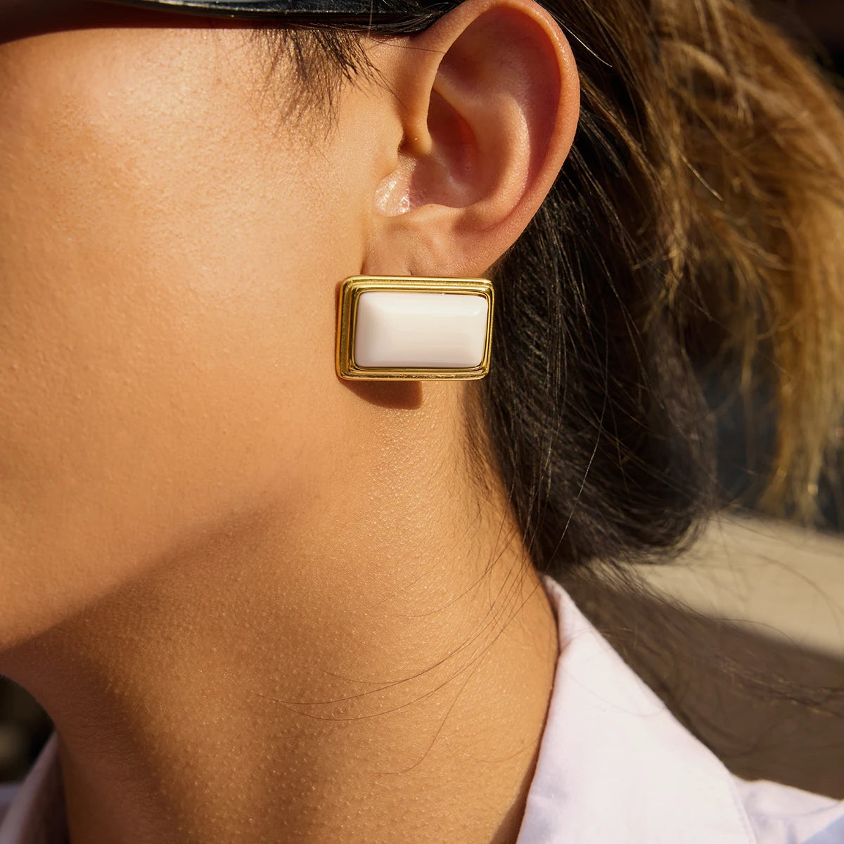 Uworld Classic Fashion 18K Gold Color Plated Red Agate Square Earrings Hypoallergenic Waterproof Stainless Steel Women Jewelry