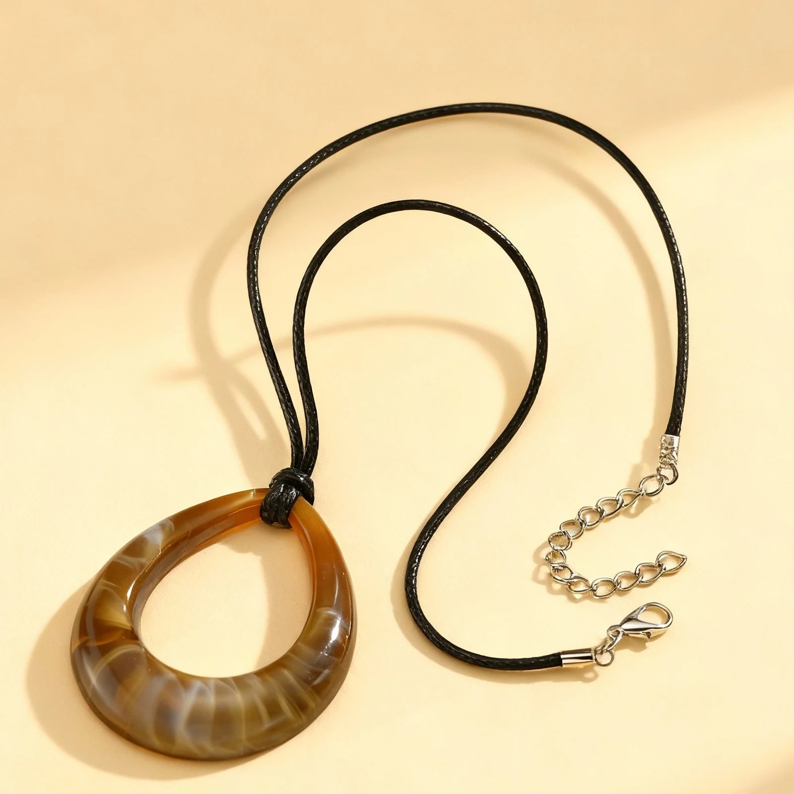 Vintage Amber Resin Geometric Pendant for Women,Ball Hollow U-Ring Wax Chain Rope Necklaces,Simple Charm Sweater Jewelry Gifts