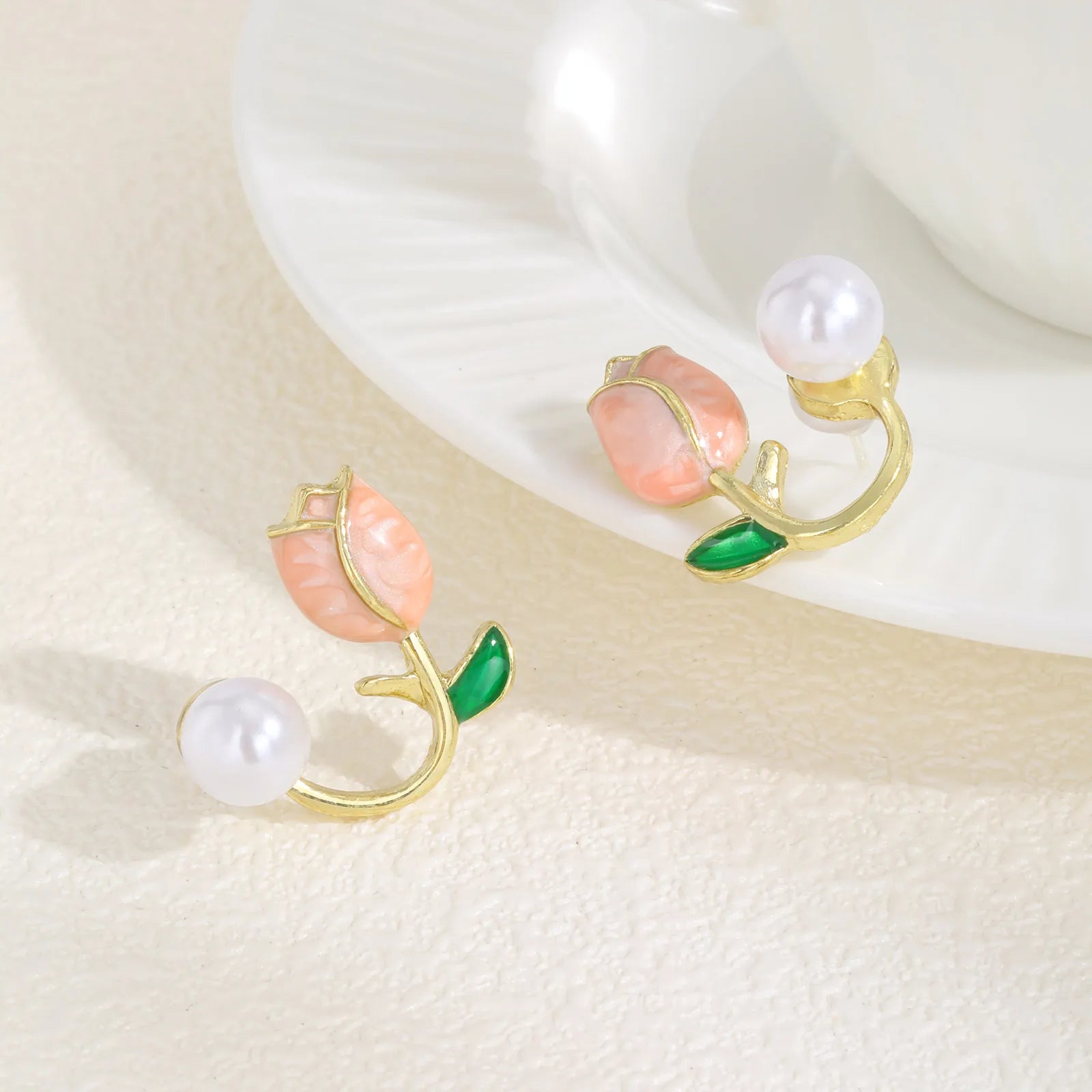 Elegant Tulip Imitation Pearl Earrings for Women,Unique Pink Earrings,Exquisite Jewelry Mother's Day Gift