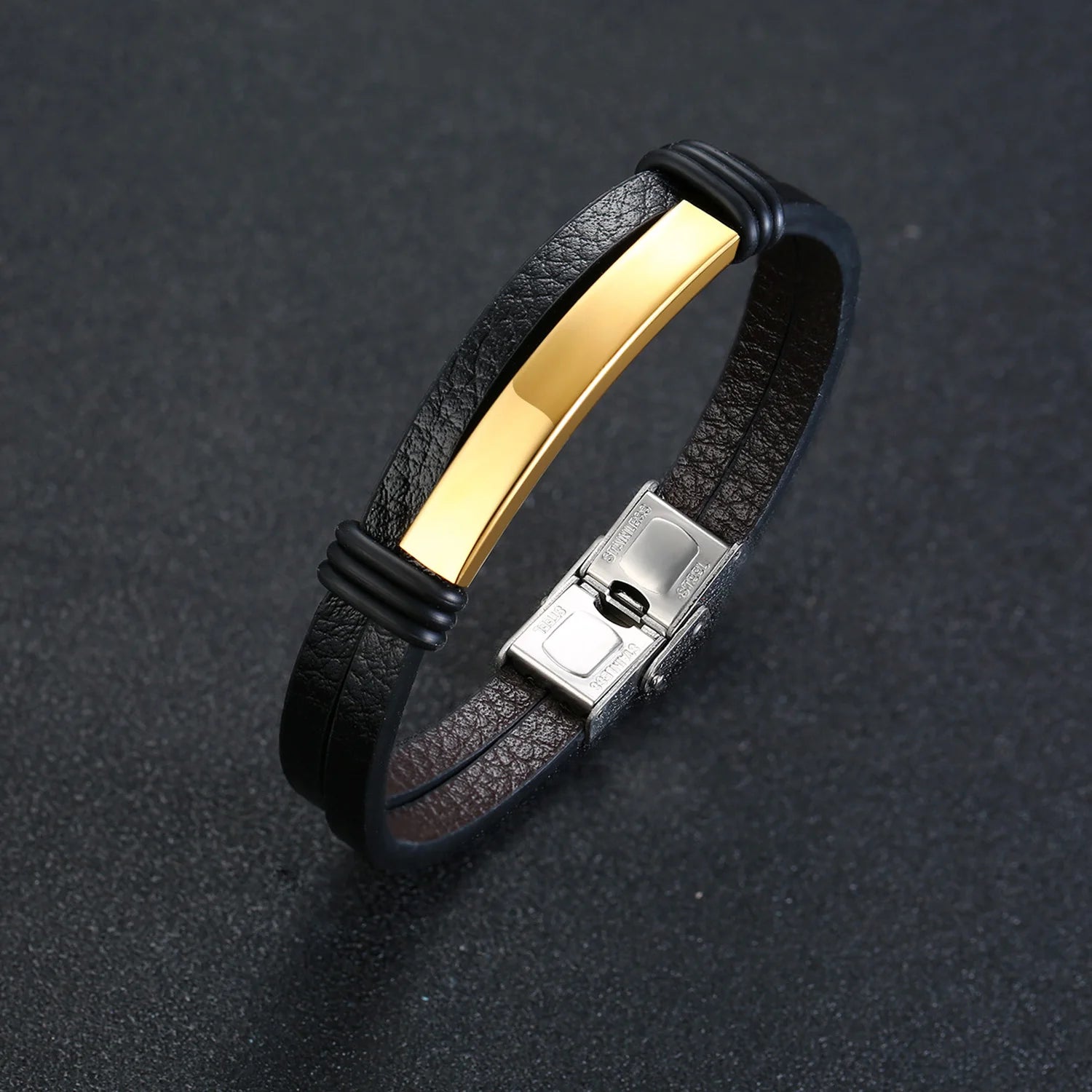 Genuine Leather Bracelet for Adult, Hip Hop Stainless Steel Charm Leather Wrap Bracelet,  Wristband Hand Jewelry Gift