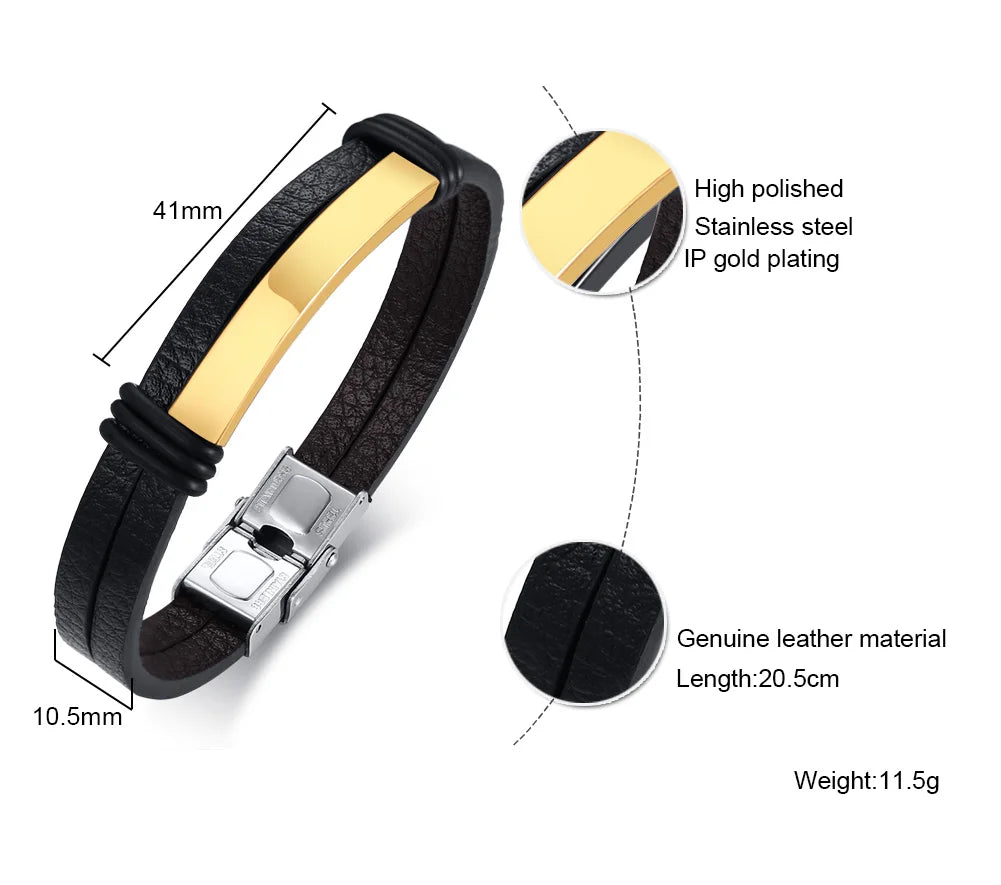 Genuine Leather Bracelet for Adult, Hip Hop Stainless Steel Charm Leather Wrap Bracelet,  Wristband Hand Jewelry Gift