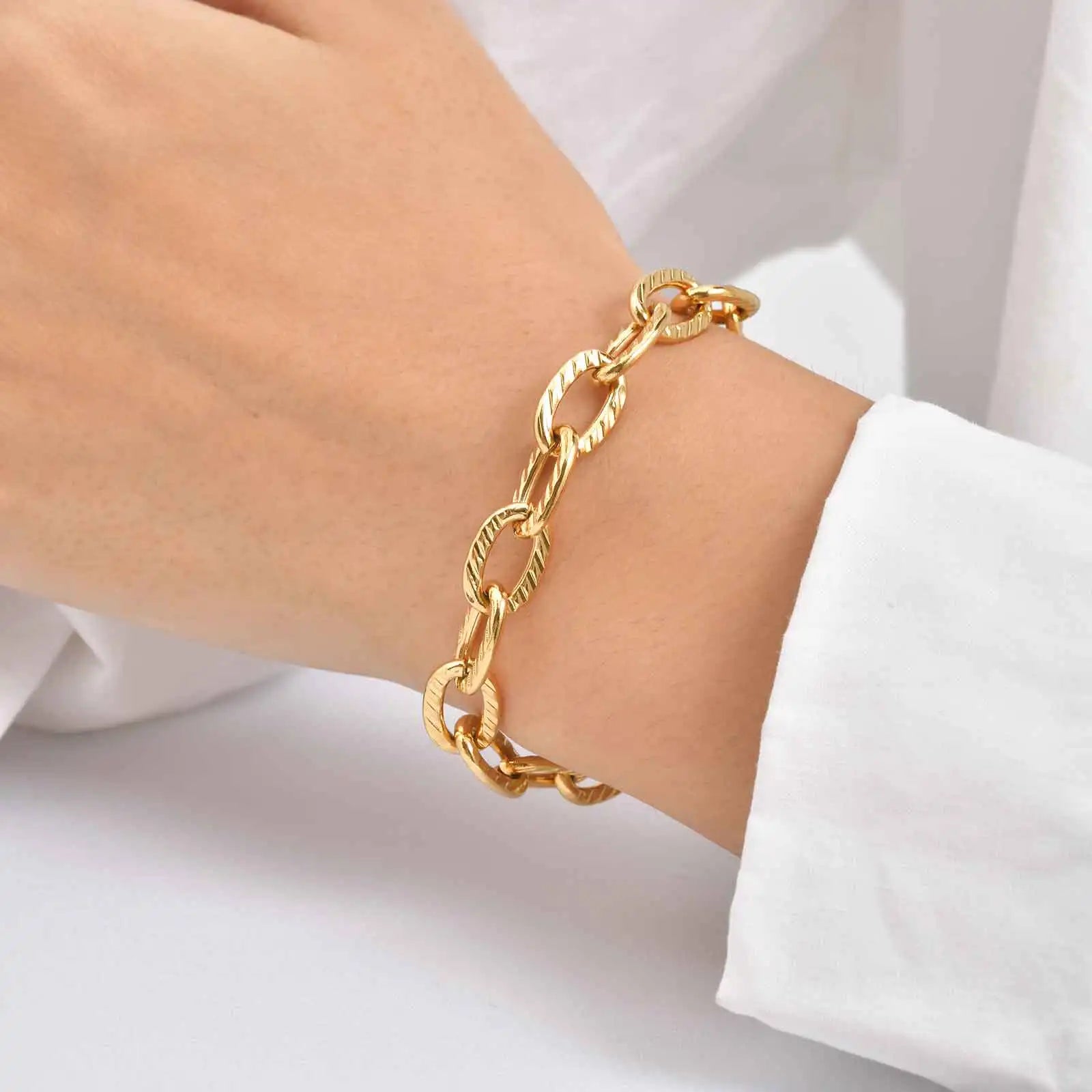 Punk Stainless Steel Watch Strap Chain Bracelet for Women,Gold Color Handmade Geometric Bracelets,Waterproof Jewelry Gift
