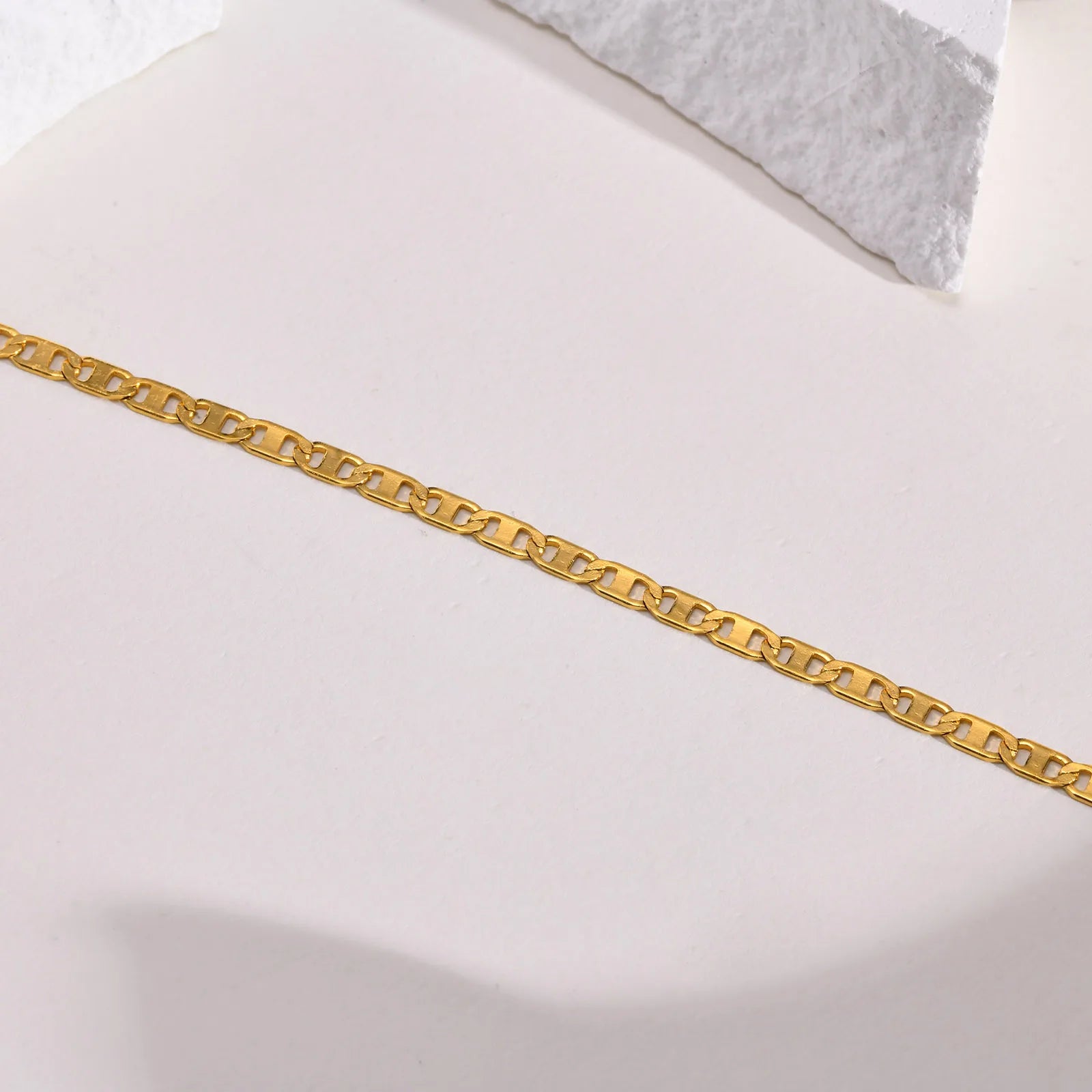 Women's Gold Color Flat Mariner Chain Anklets, Not Allergy Stainless Steel Marina Link Summer Holiday Beach Anklet Jewelry