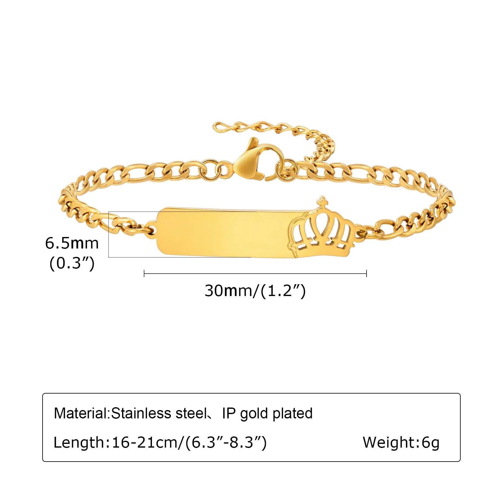 Stainless Steel Hollow Crown Curved 3-To-1 Nk Chain Custom Bracelet,Name Date personalization Engrave Bracelets for Women