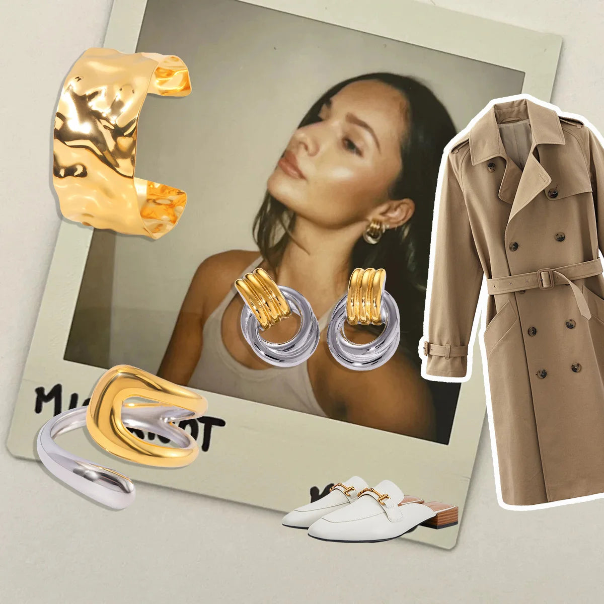 Uworld Fashion 4PCS Jewelry Set Wide Face Bracelet Two Tone Ring Women's Jewelry Commuting Attire Gift For Her