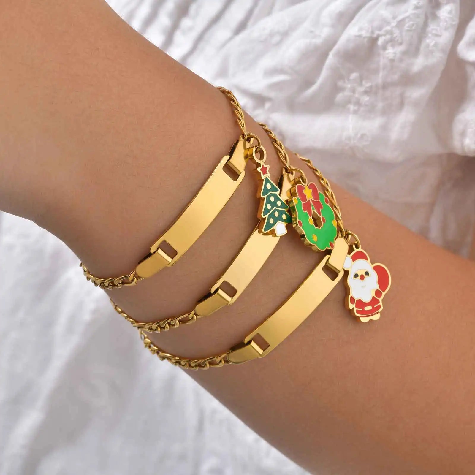 Free Customized Santa Claus Children's Bracelet,Christmas Commemorative Bracelets,Gold Plated Waterproof Jewelry Adjustable