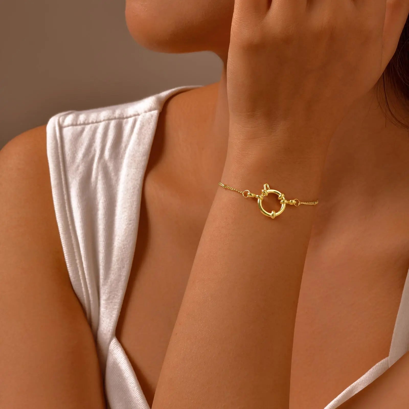 18k Gold Plated Braclet for Women, Spring Ring Clasp Bracelet, Stainless Steel Cuban/Paperclip/Snake/Rope Twist Chain Wirstband