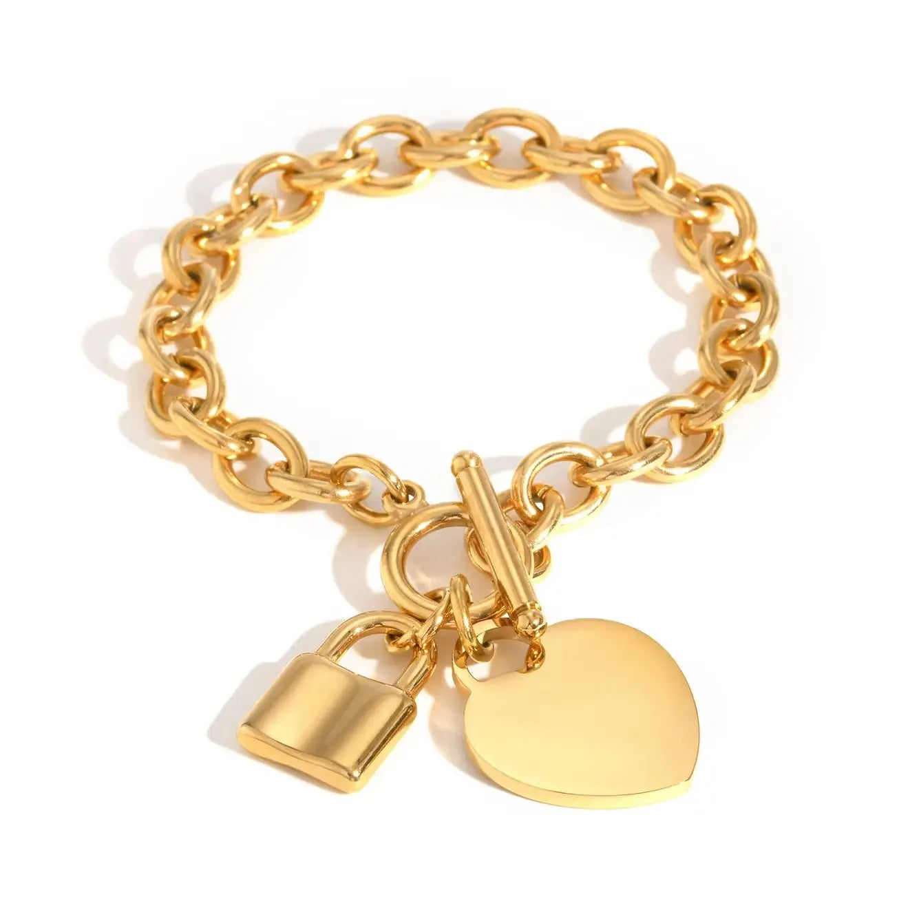 Luxurious Heart-shaped Lock Bracelet for Women,Stainless Steel Thick Link Chain Bracelets,Fashion Jewelry Mother's Day Gift