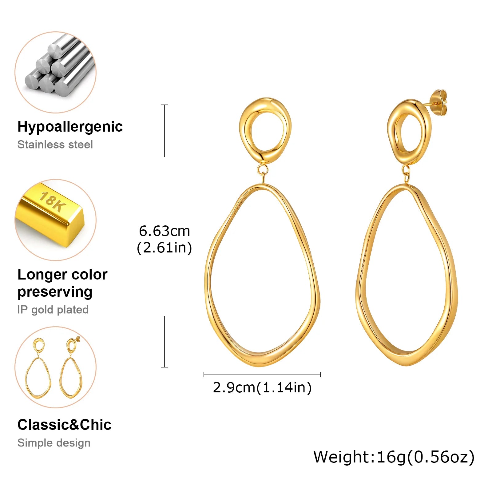 Irregular Geometric Earrings for Women Gold Color Stainless Steel High Quality Earrings Exaggerated Party Jewelry Gift