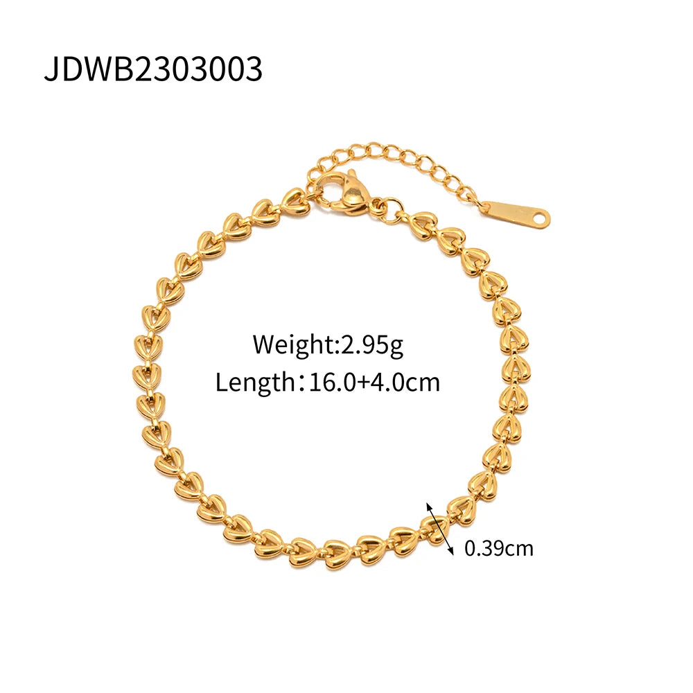 Uworld New Charm Heart Stainless Steel 18K Gold Plated Jewelry Pulseras Bracelet Women Gift Waterproof Trendy Extended Brazalete