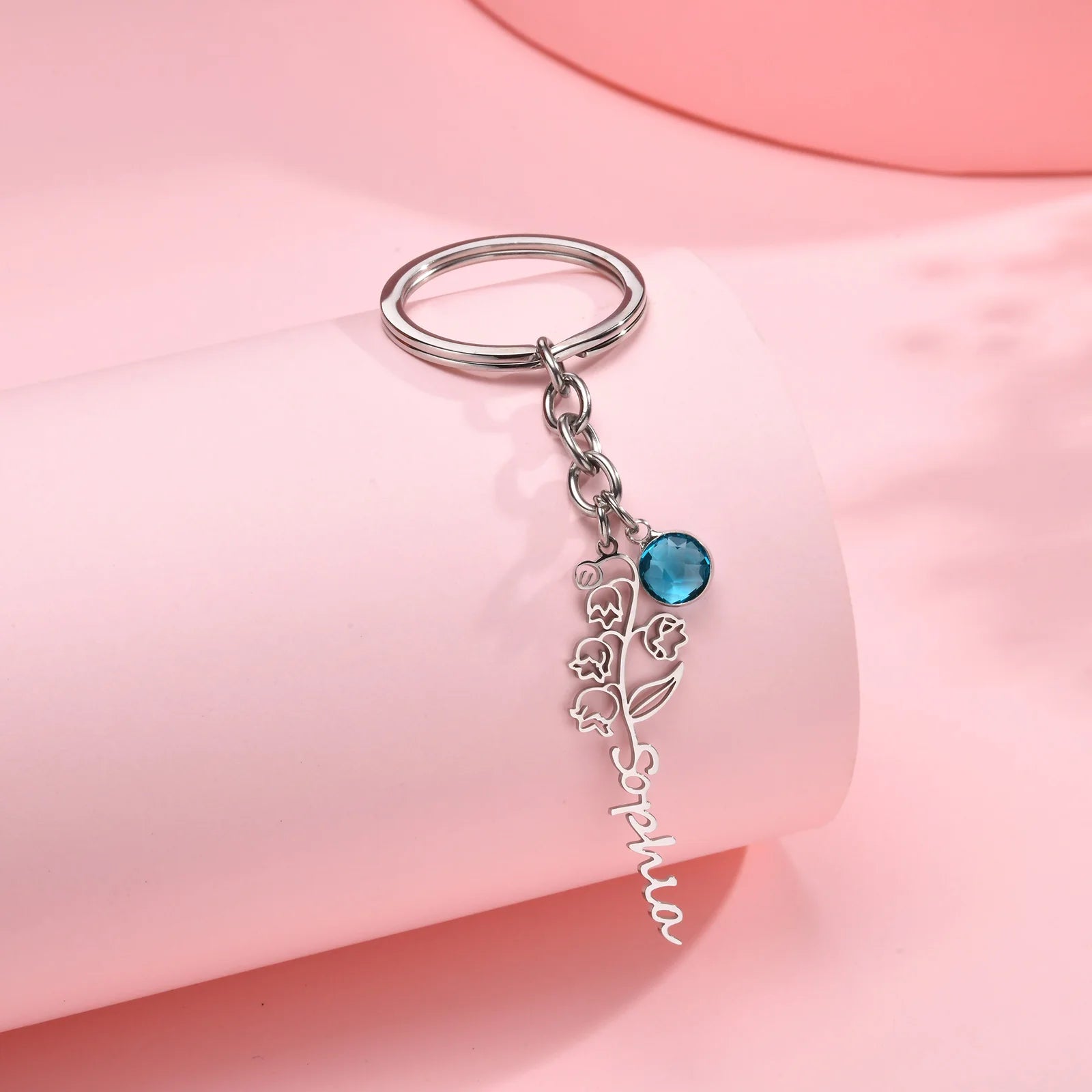 Birthday Flower Keychain Name Customized Stainless Steel Key Ring Cute Sweet Key Chains For Women Girls DIY Jewelry