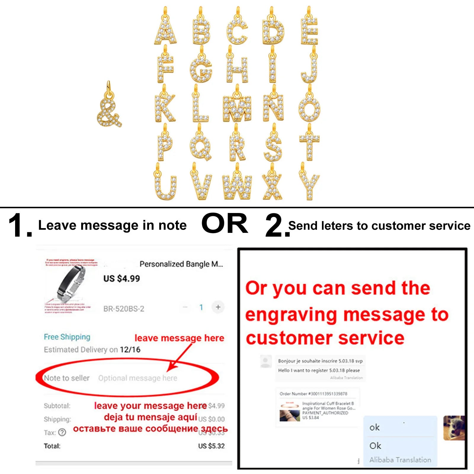 VIP Link A-Z  Intial Letter Charms for Necklace Bracelet DIY Making Accessories Alphabet Pendant