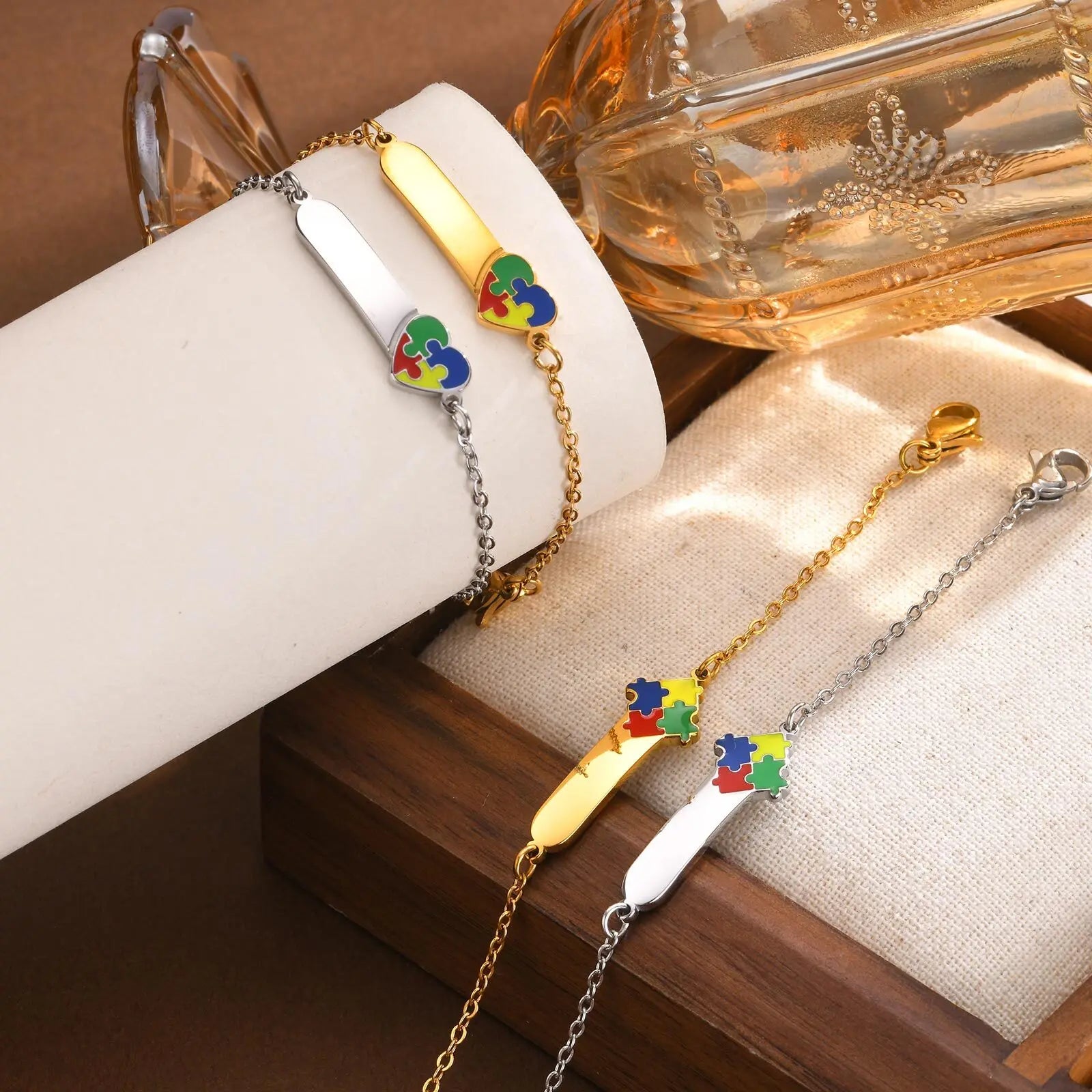 Personalized Autism Awareness Medical Alert Baby Kids Bracelets, Adjustable Link Stainless Steel, Enrgaved Emergency Jewelry