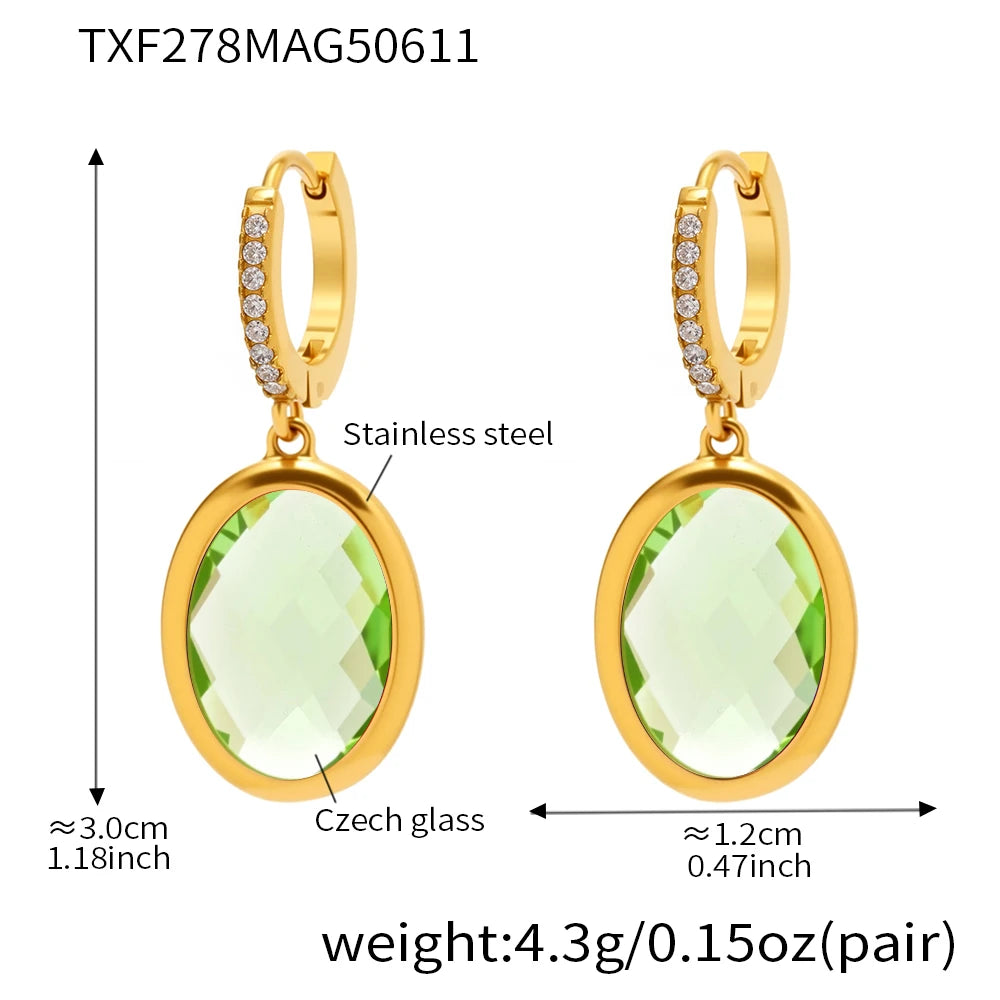 Nivora Shine Oval Glass Drop Earrings For Women Stainless Steel Zircon Hypoallergenic Wedding Engagement Women Earrings Jewelry
