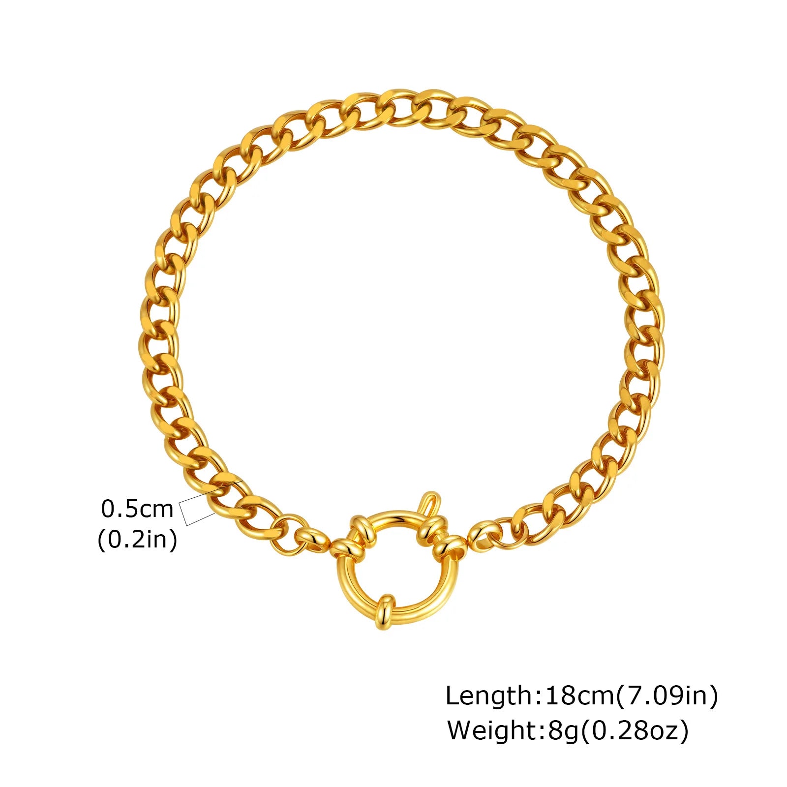 18k Gold Plated Braclet for Women, Spring Ring Clasp Bracelet, Stainless Steel Cuban/Paperclip/Snake/Rope Twist Chain Wirstband