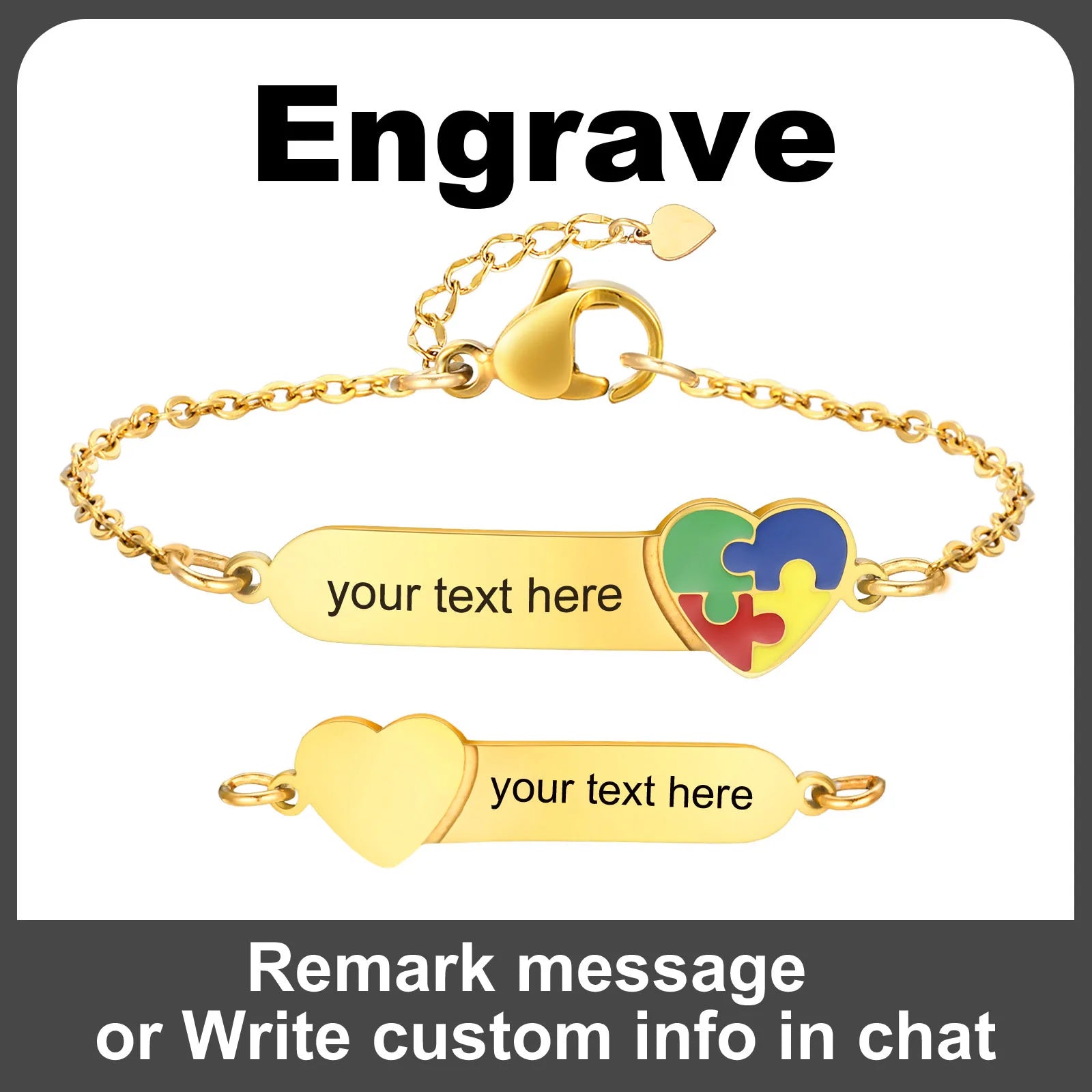 Personalized Autism Awareness Medical Alert Baby Kids Bracelets, Adjustable Link Stainless Steel, Enrgaved Emergency Jewelry