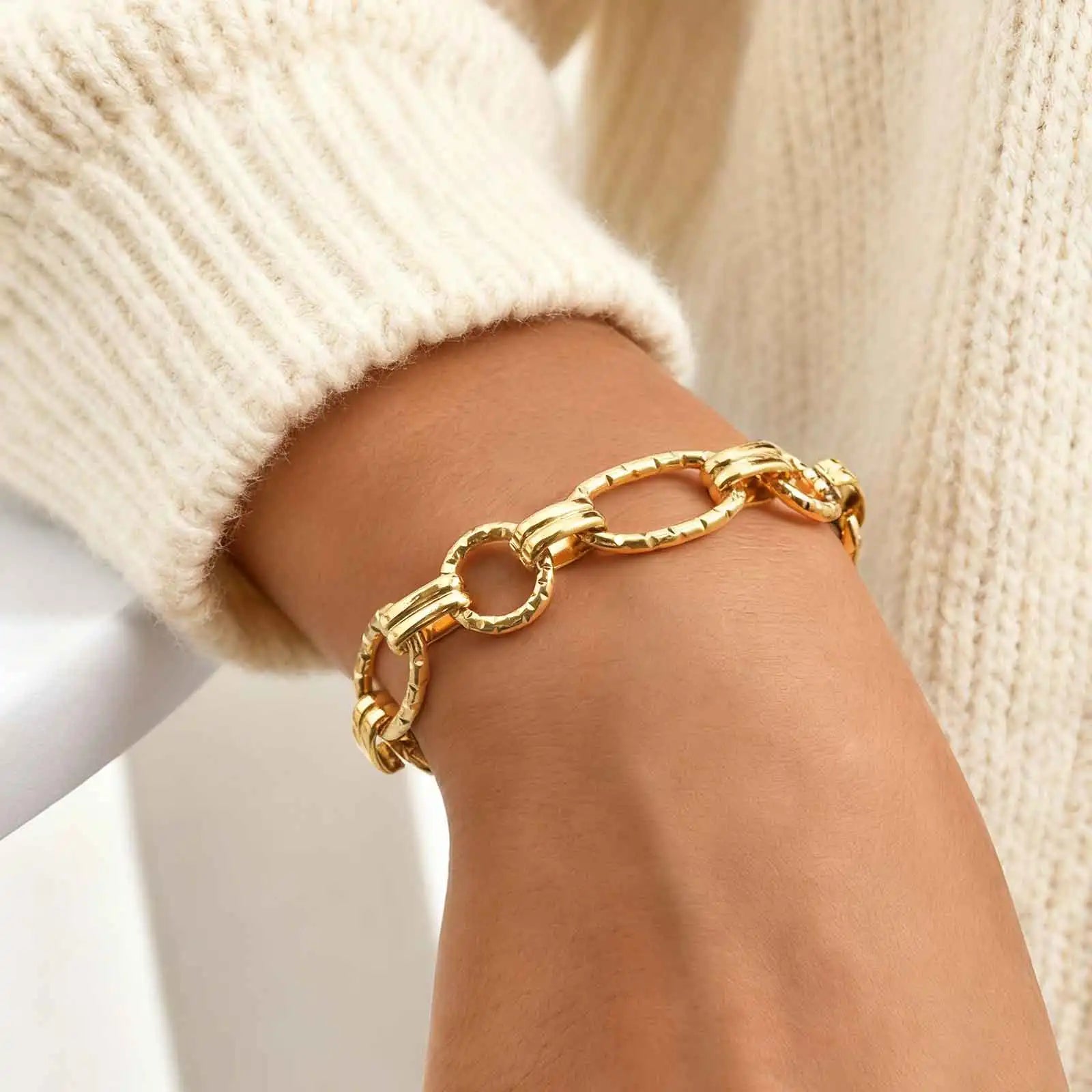 Punk Stainless Steel Watch Strap Chain Bracelet for Women,Gold Color Handmade Geometric Bracelets,Waterproof Jewelry Gift