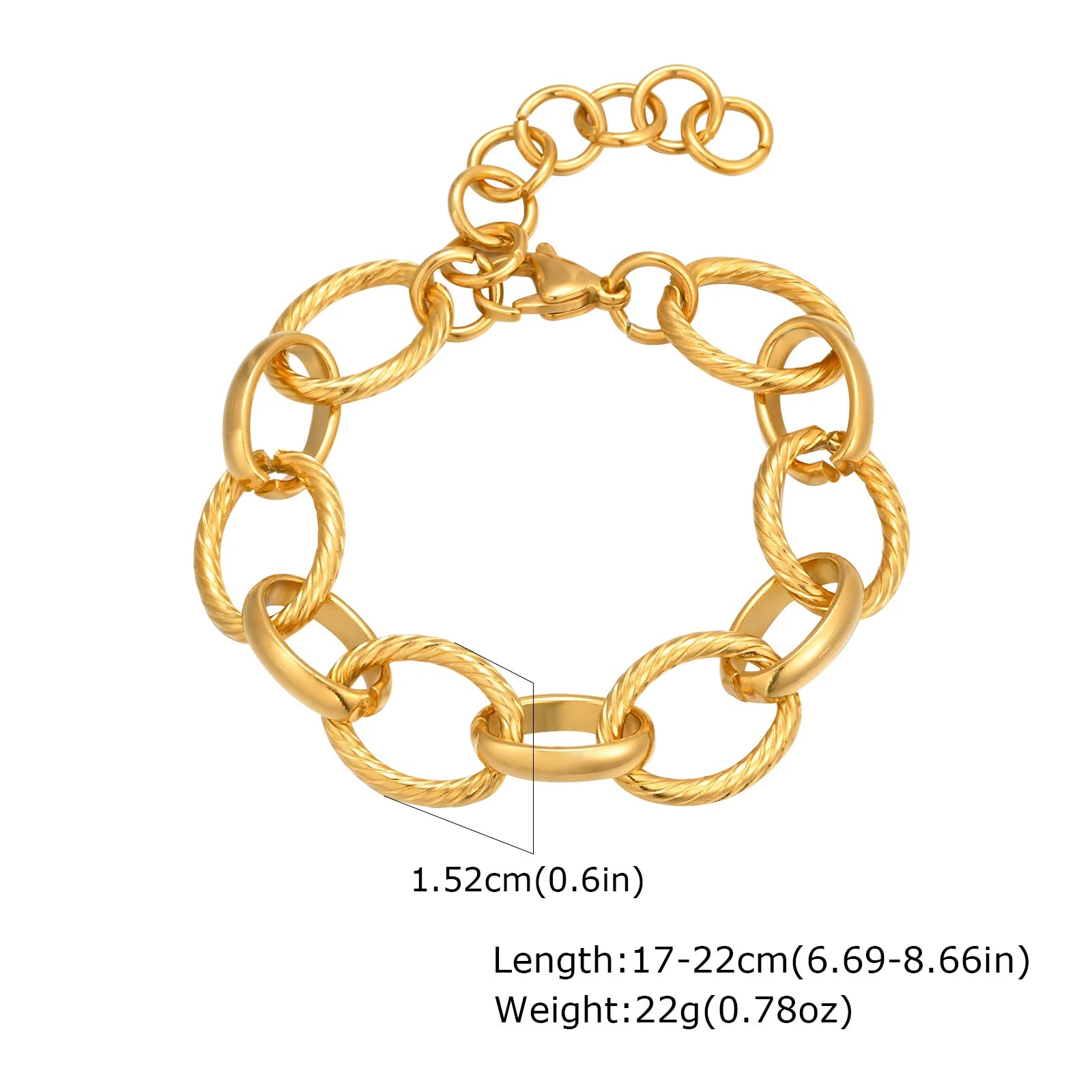 Women's Twisted Ring-connected Toggle-clasps Bracelet,Stainless Steel 18K Gold Plated Rolo Chain Bracelets,OT Lock Jewelry Gifts