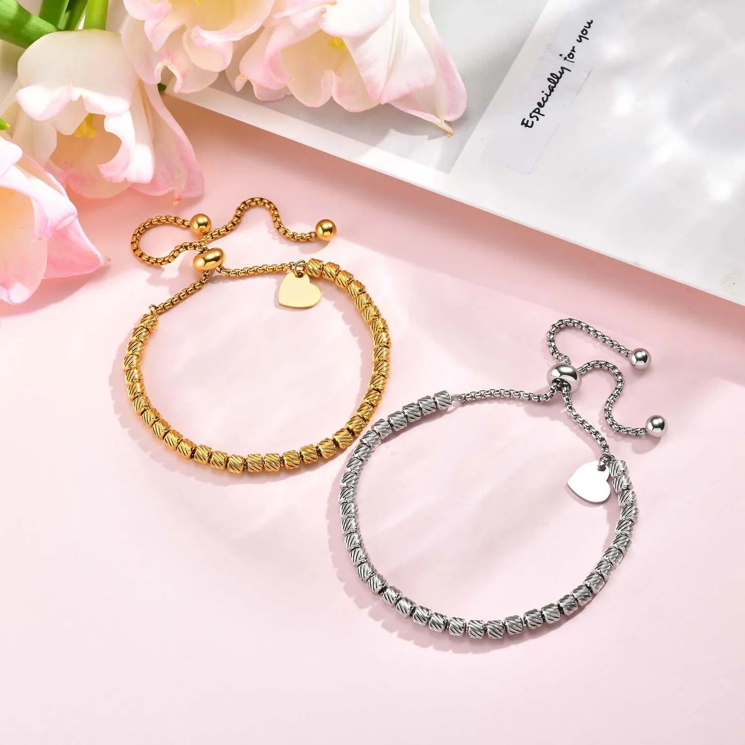 Beaded Bolo Bracelets, Tarnish Free Gold Plated Stainless Steel Adjustable,relationship Bracelets for His and Her Couple Jewelry