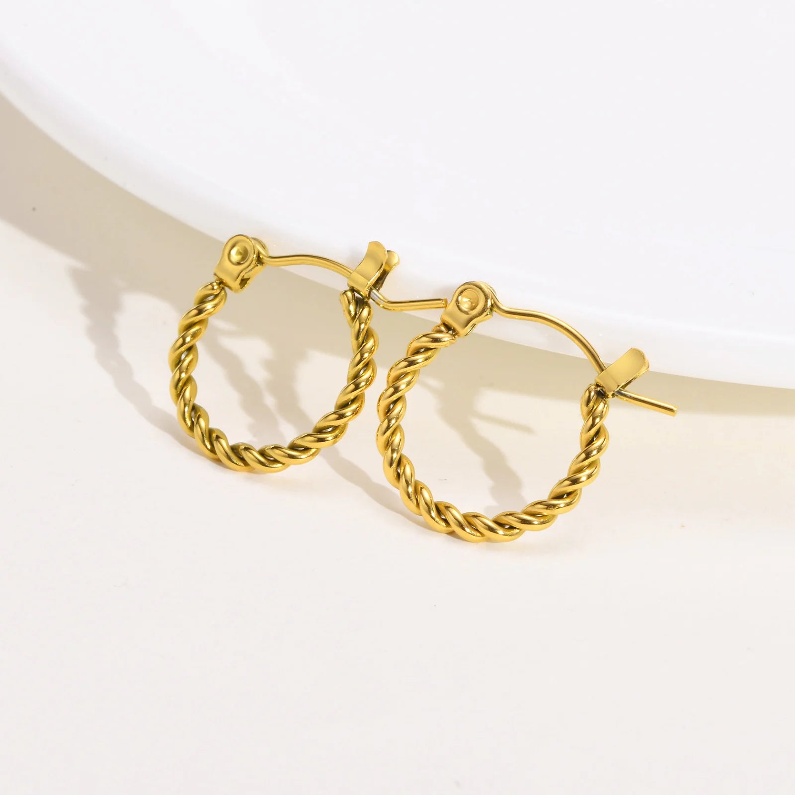 Chic Round Wire Twist Hoop Earrings, Gold Color Stainless Steel Minimalist Earring Girls Jewelry, Fashion Accessory Gift To Her