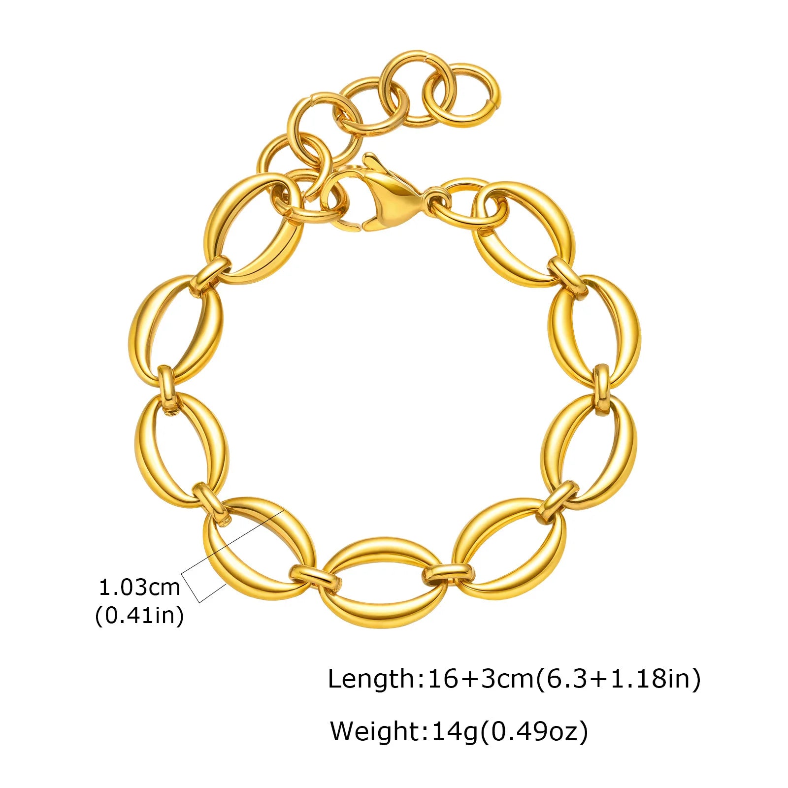 Chunky Braceket Stack, Stainless Steel Chain Bracelet for Women, 18k Gold Plated Link Jewelry Waterproof