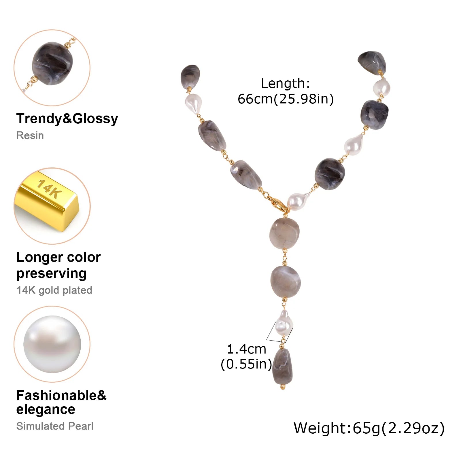 New Exaggerated Irregular Resin Beads Chain Necklace Y-shape Party Charm Jewelry Accessories for Women