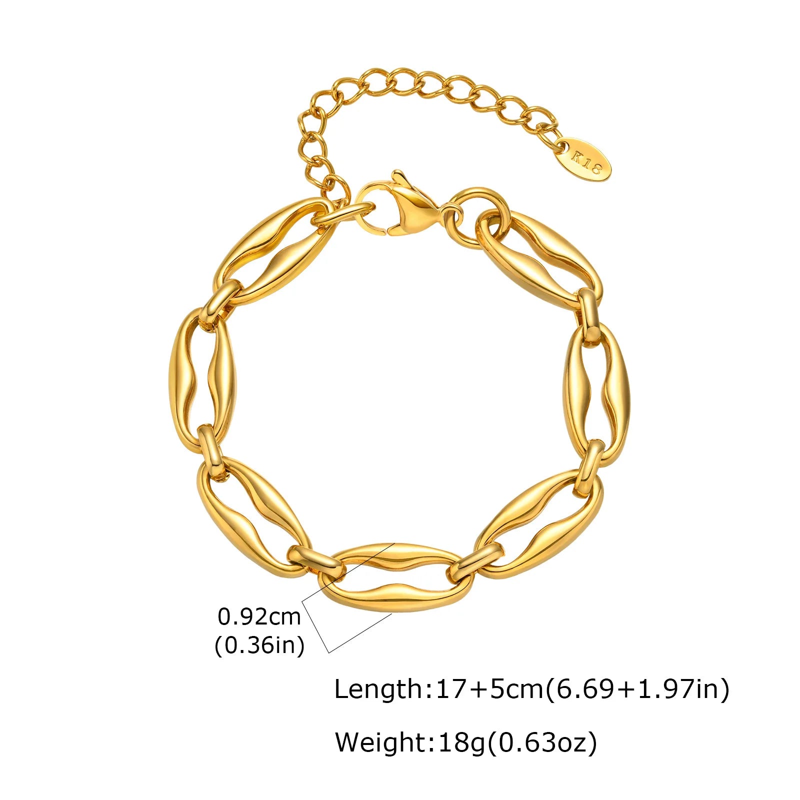 Chunky Braceket Stack, Stainless Steel Chain Bracelet for Women, 18k Gold Plated Link Jewelry Waterproof