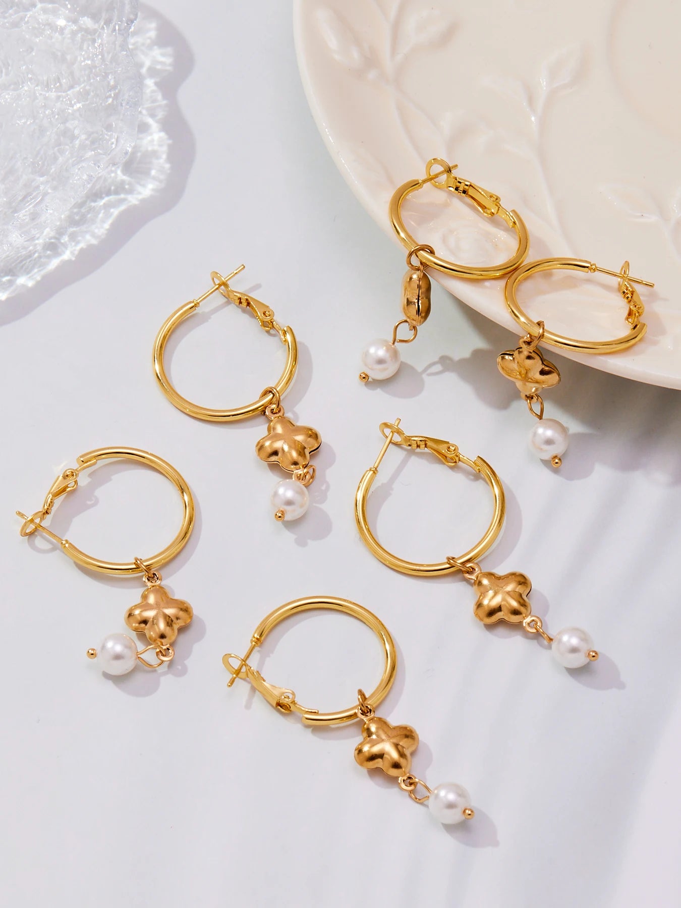 Nivora Elegant Imitation Pearl  Dangle Earrings For Women Stainless Steel PVD Gold Plated Hypoallergenic Drop Earrings Jewelry