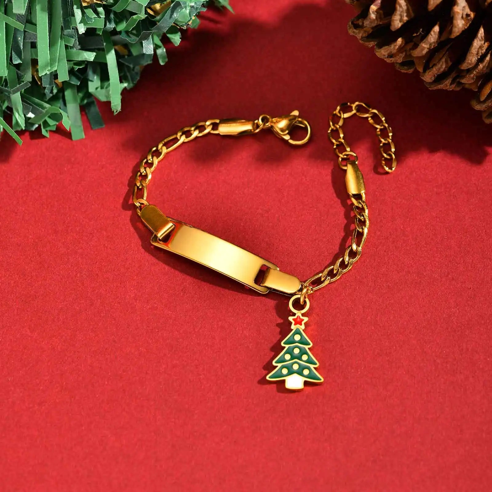Free Customized Santa Claus Children's Bracelet,Christmas Commemorative Bracelets,Gold Plated Waterproof Jewelry Adjustable