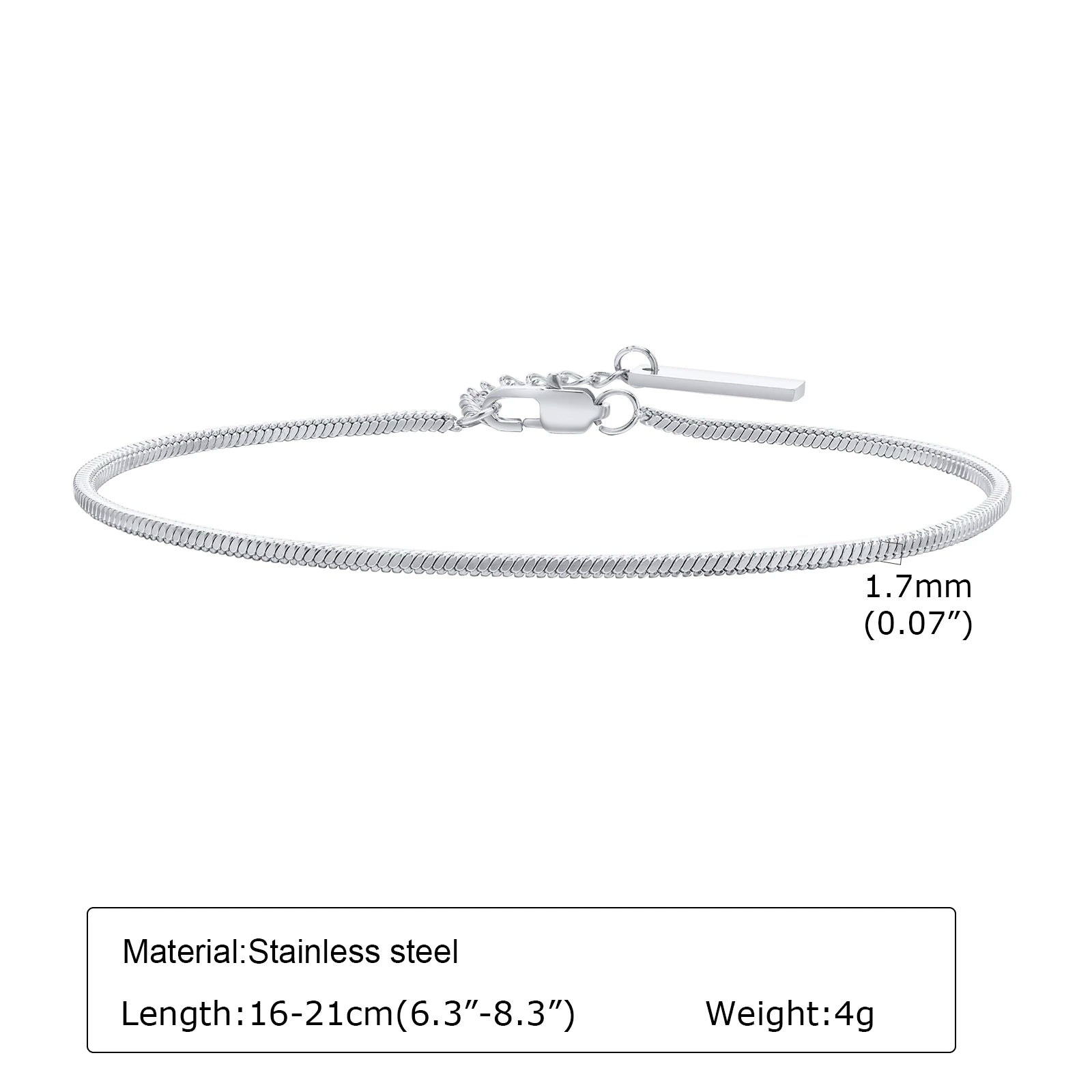 Trendy Square Snake Chain Bracelets Stackable For Women Lady, Stainless Steel Links Wristband Bracelet Adjustable Unisex Jewelry