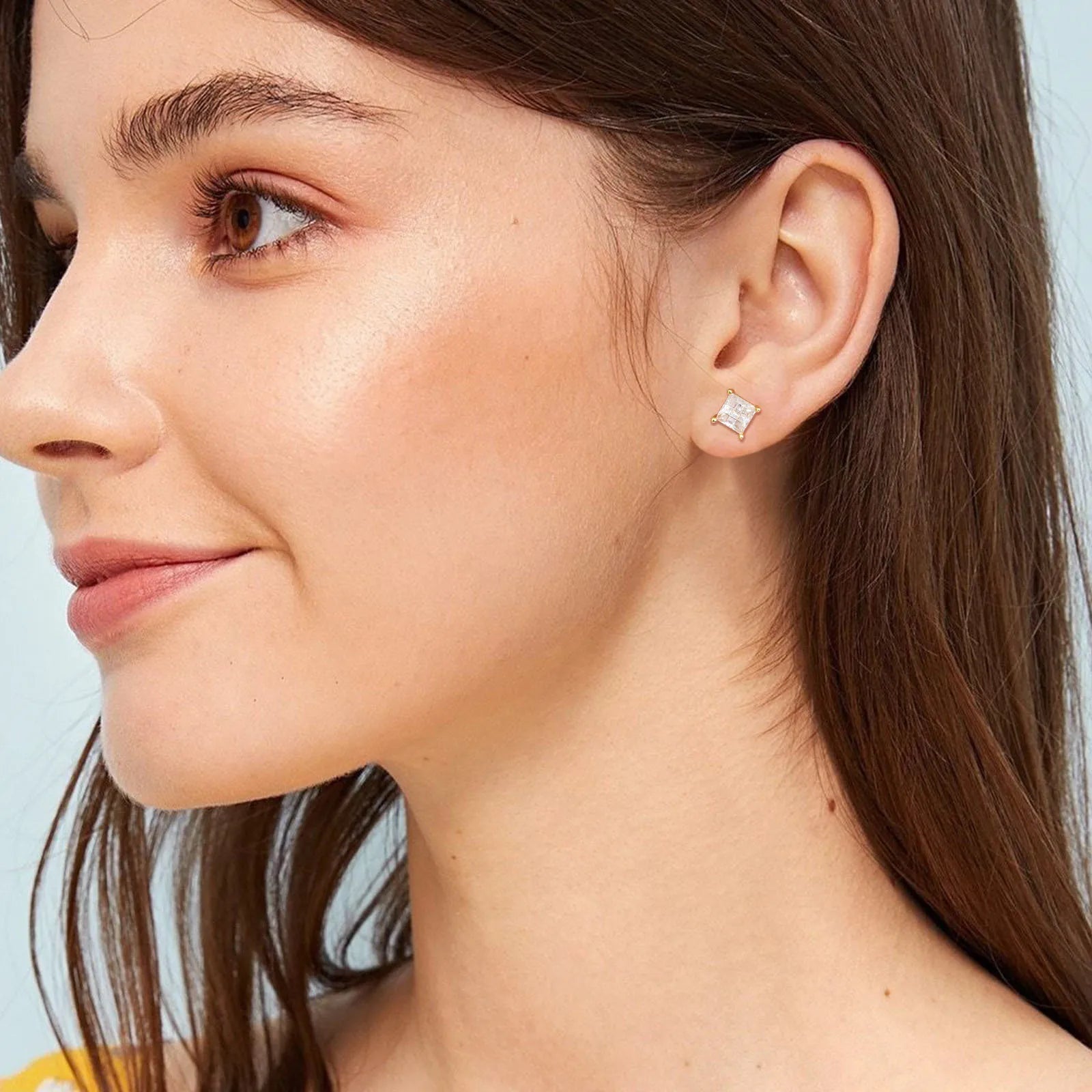 Trendy CZ Stone Metal Unisex Geometric Stud Earrings For Women Men, Luxury Bling AAA Cubic Zirconia Earring Ear Jewelry Gifts