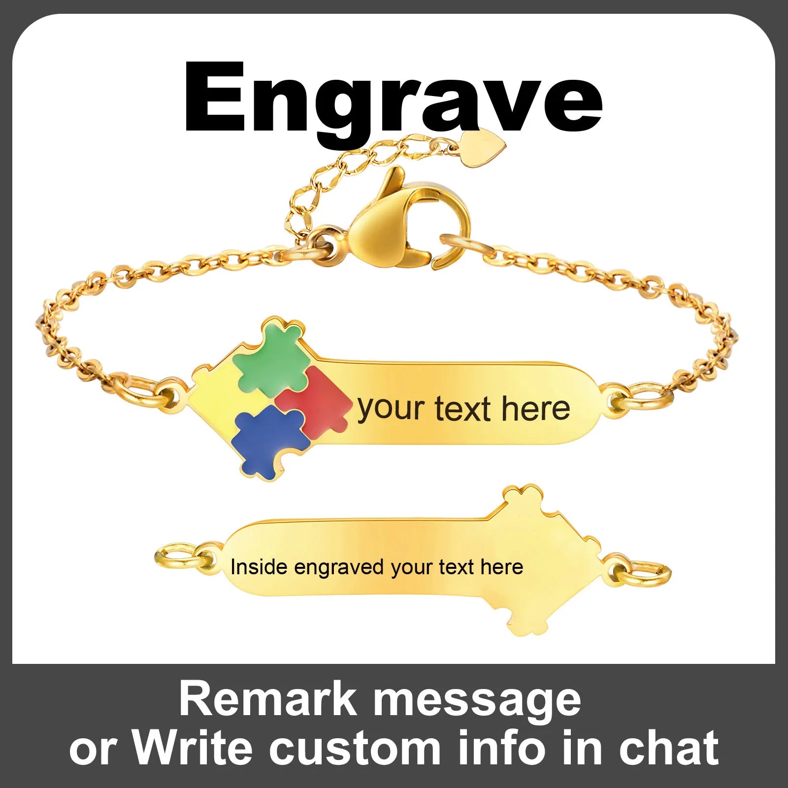 Personalized Autism Awareness Medical Alert Baby Kids Bracelets, Adjustable Link Stainless Steel, Enrgaved Emergency Jewelry