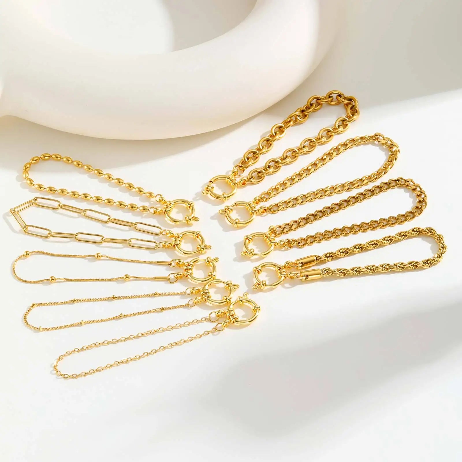 18k Gold Plated Braclet for Women, Spring Ring Clasp Bracelet, Stainless Steel Cuban/Paperclip/Snake/Rope Twist Chain Wirstband