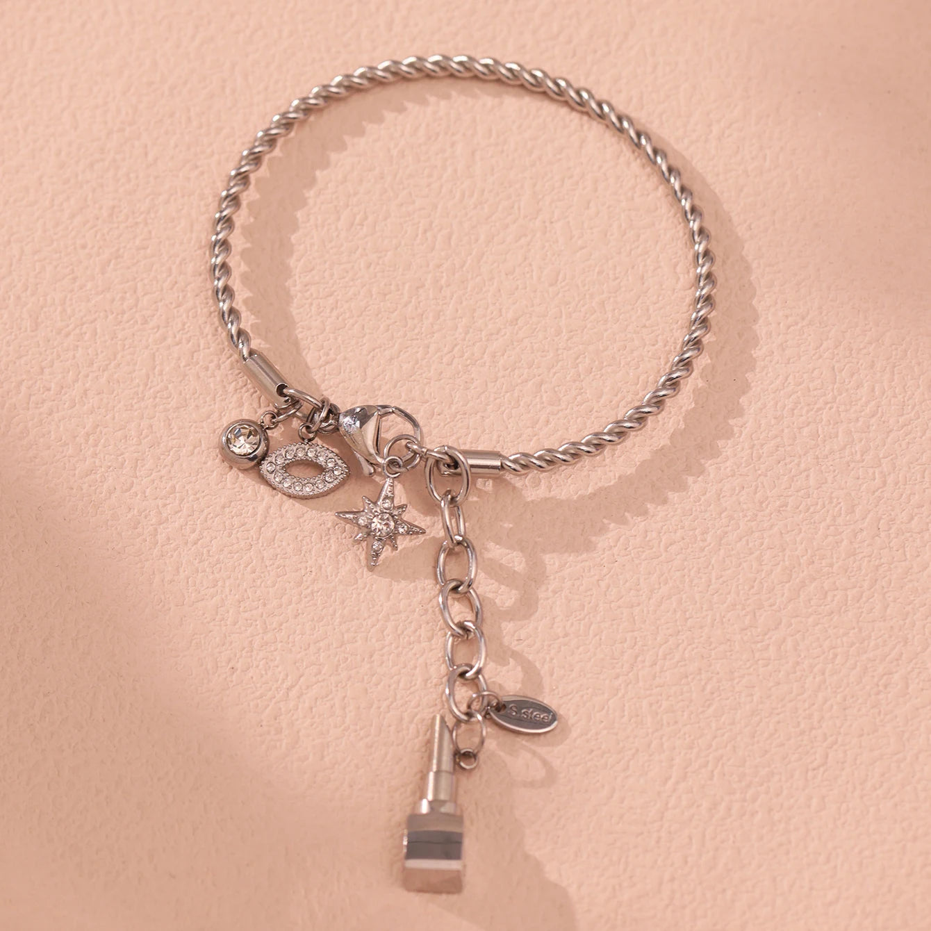 Nivora Fashion Lipstick Star Pendant Bangle For Women Stainless Steel Twistedwire Zircon Wedding Bangle Bracelet Casting Jewelry