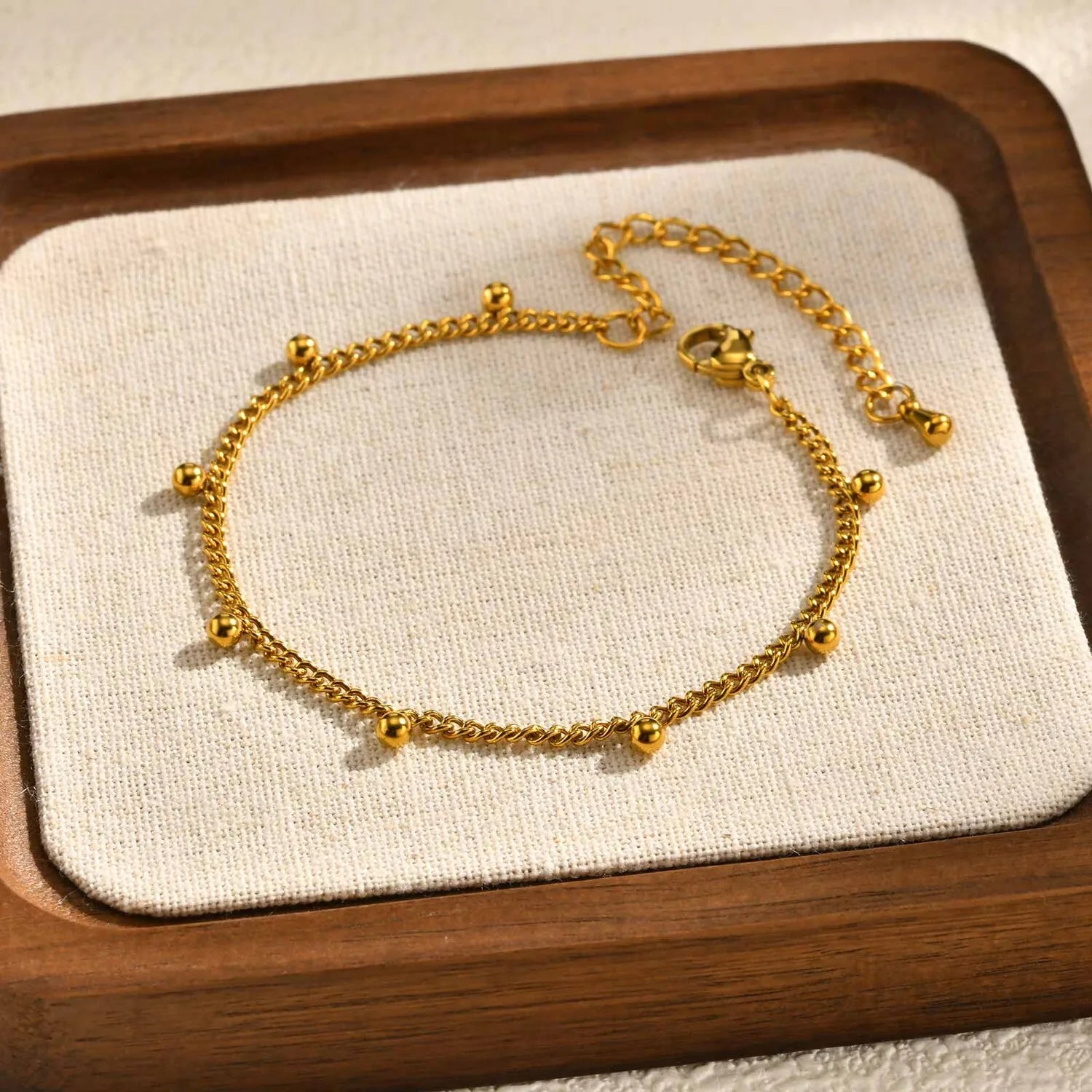 Delicate Stainless Steel Beads Cuban Chain Bracelet,water Resistant Metal Link Stack Jewelry for Women