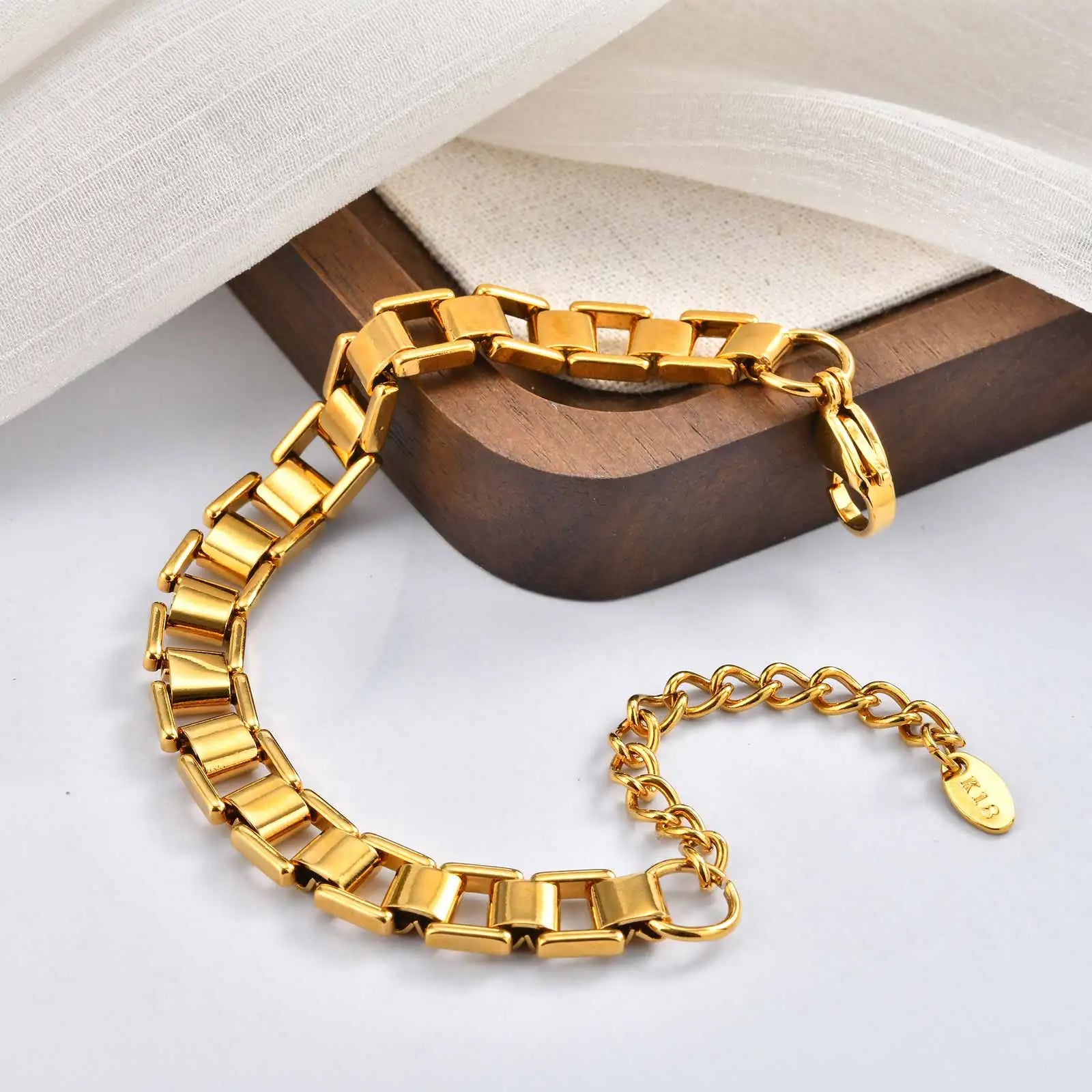 Tarnish Free Stainless Steel Stackable Chain Bracelet for Women, Statement Chunky Gold Plated Bracelet Layer Jewelry