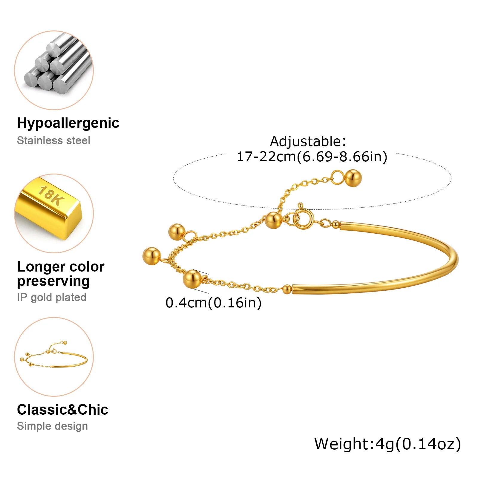 Minimalist Ball Semi-circle Bracelet for Women,Flat Cross Chain Stainless Steel Bracelets,Waterproof Jewelry Gift