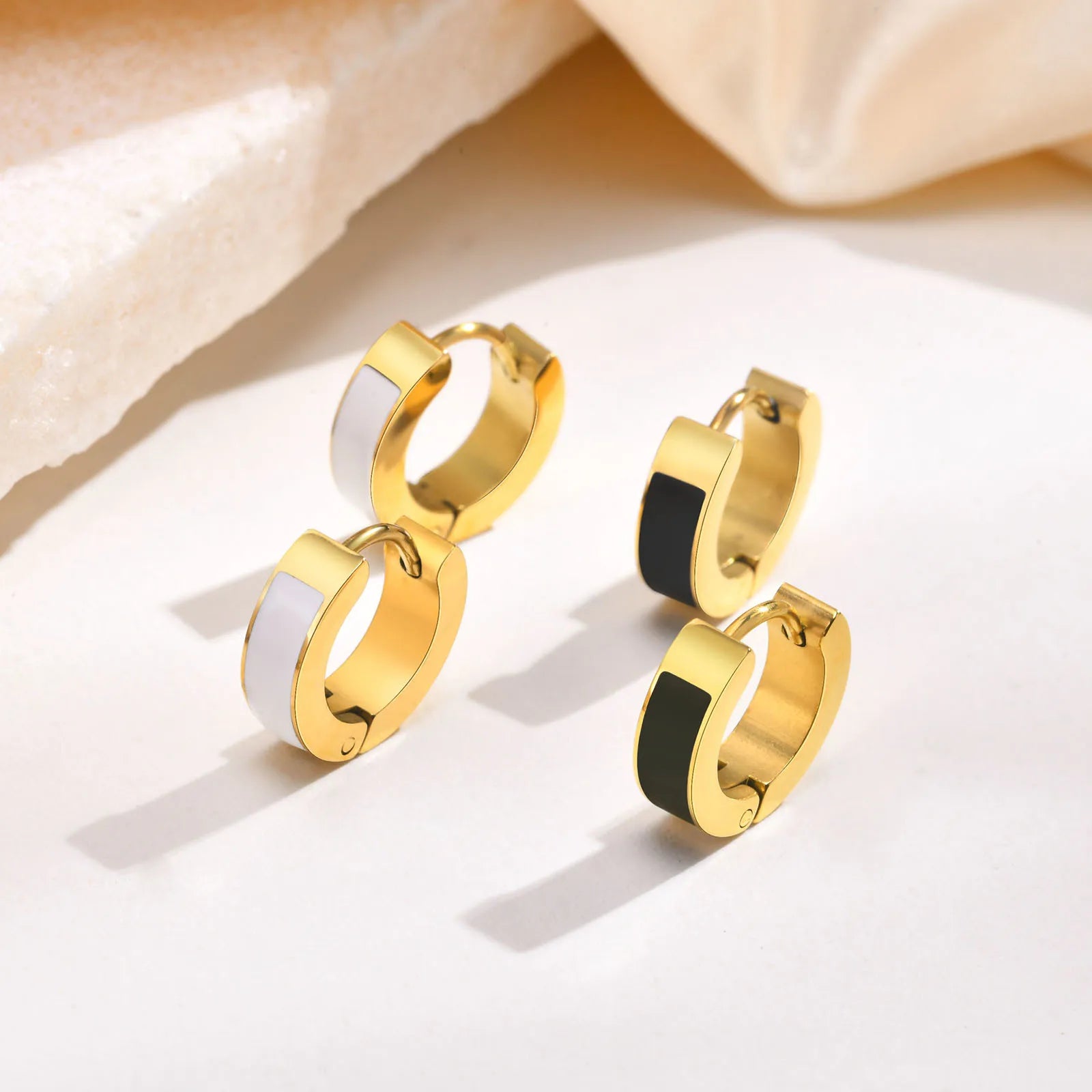 Unisex Trendy Hoop Earrings For Women Men, Small Enamel Stainless Steel Hoops, Teens Huggies Earring, Casual Ear Jewelry